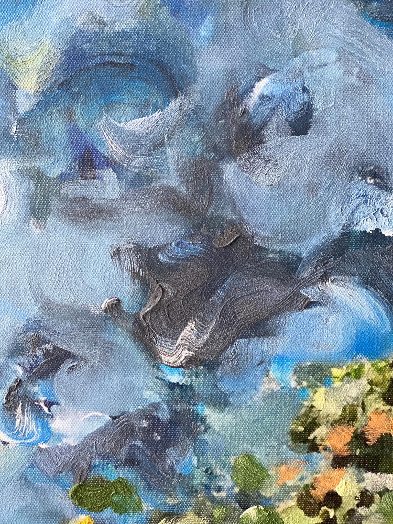 Having a cigarette amongst Green and Blue-hand painted Large CanvasEdition 12/20 For Sale 4