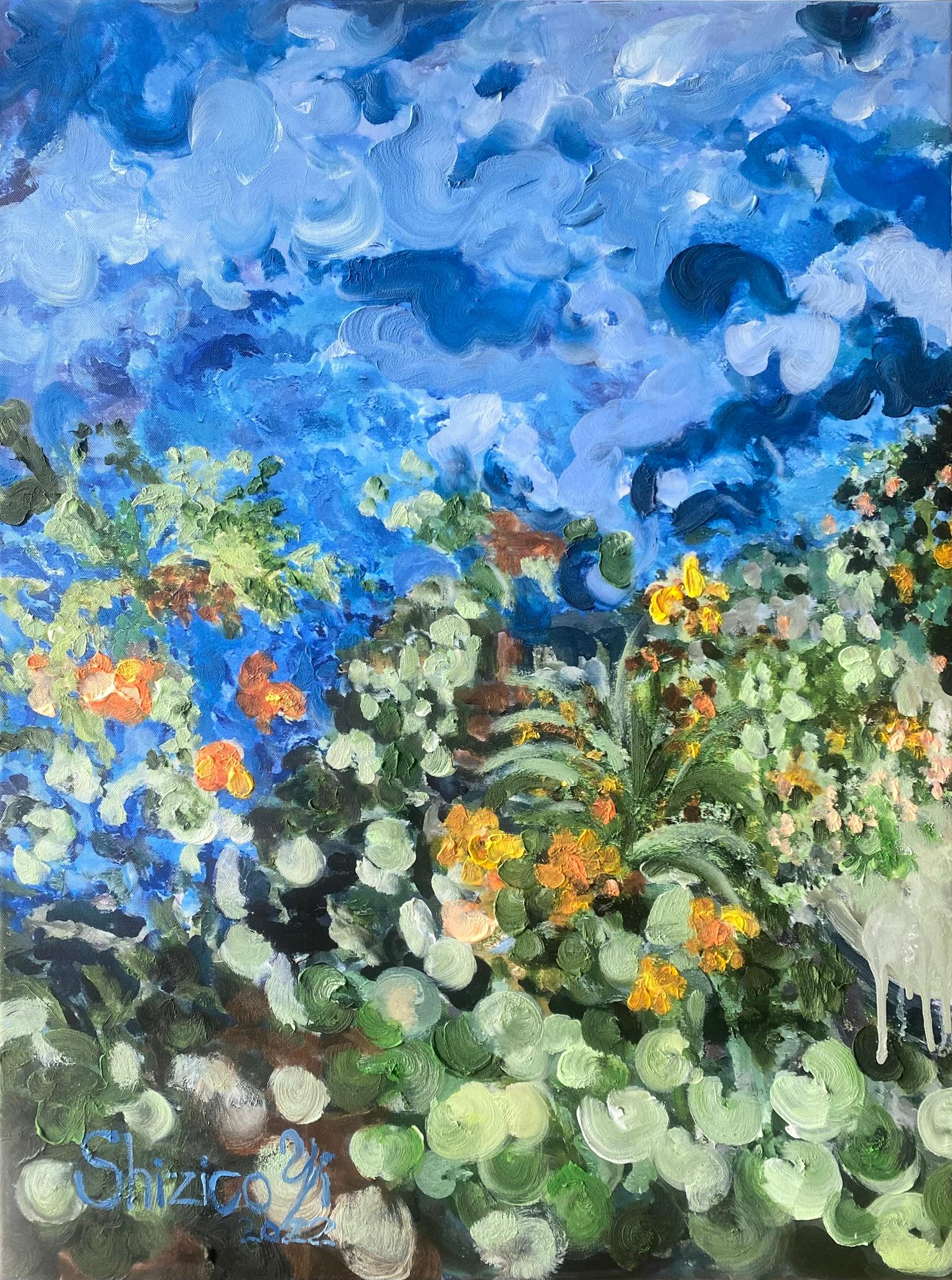 Having a cigarette amongst Green and Blue-hand painted Large CanvasEdition 12/20