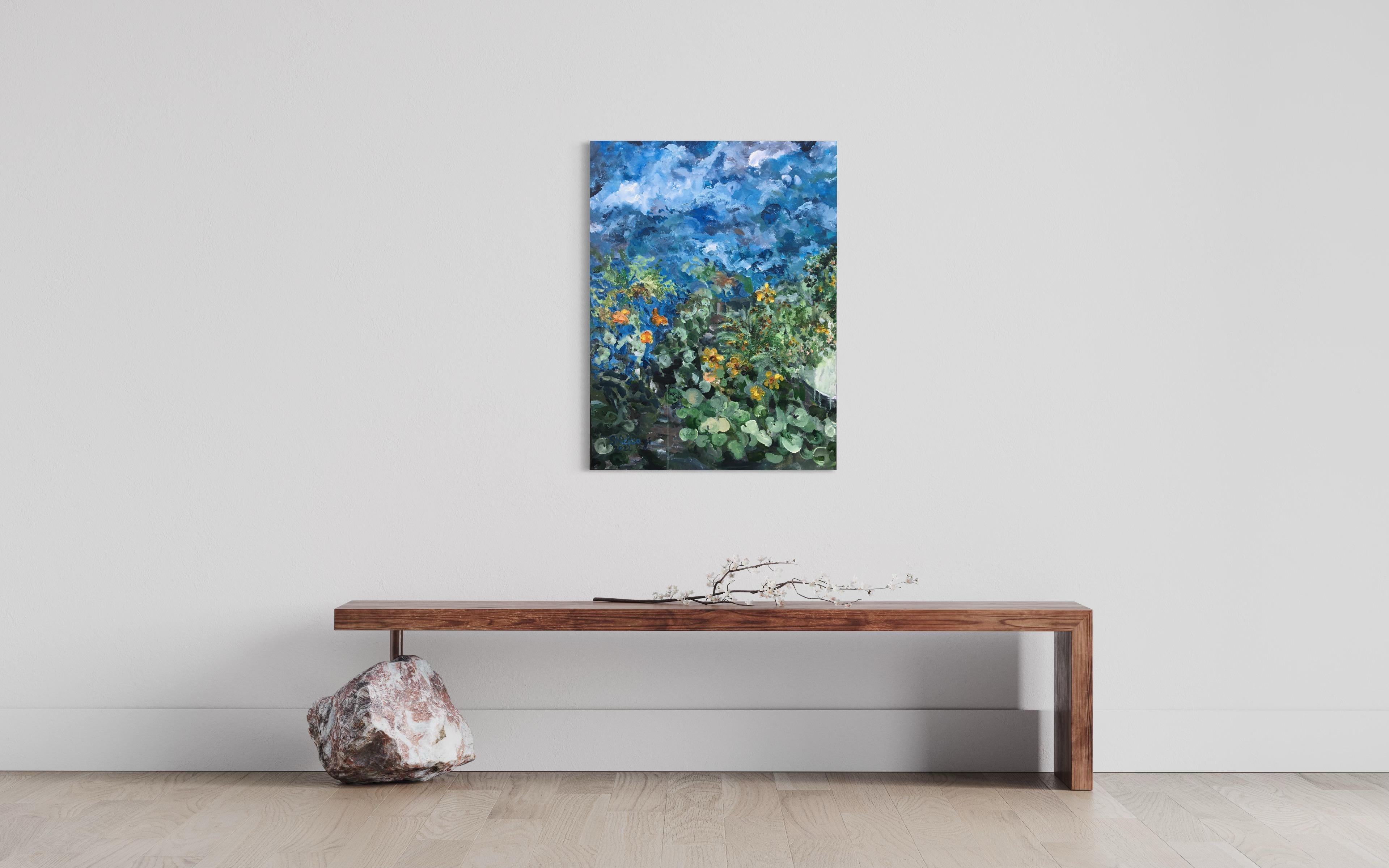 Having a cigarette amongst Green and Blue, Limited hand painted Edition #3 - Print by Shizico Yi