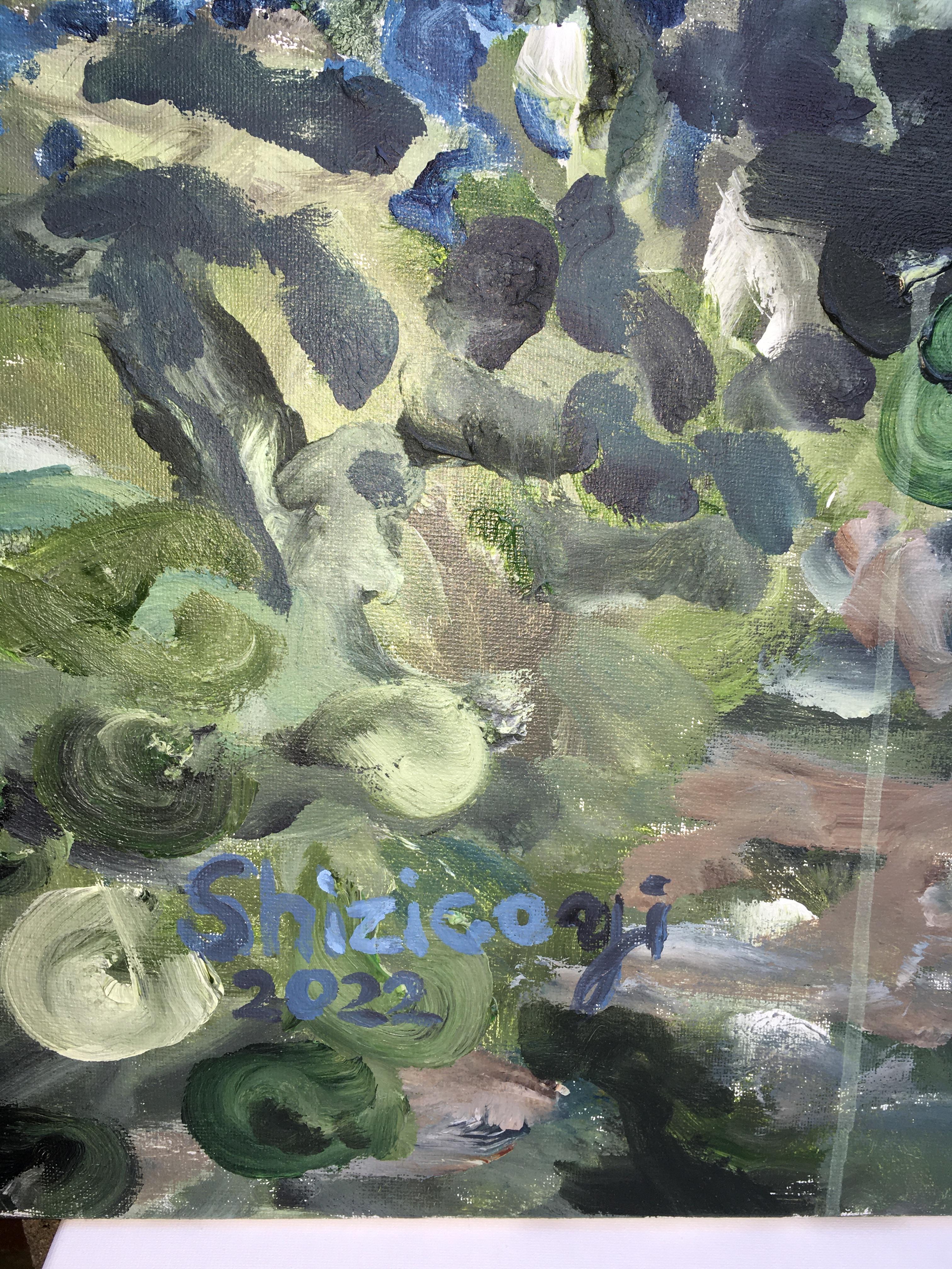 Having a cigarette amongst Green and Blue, Limited hand painted Edition #3 4