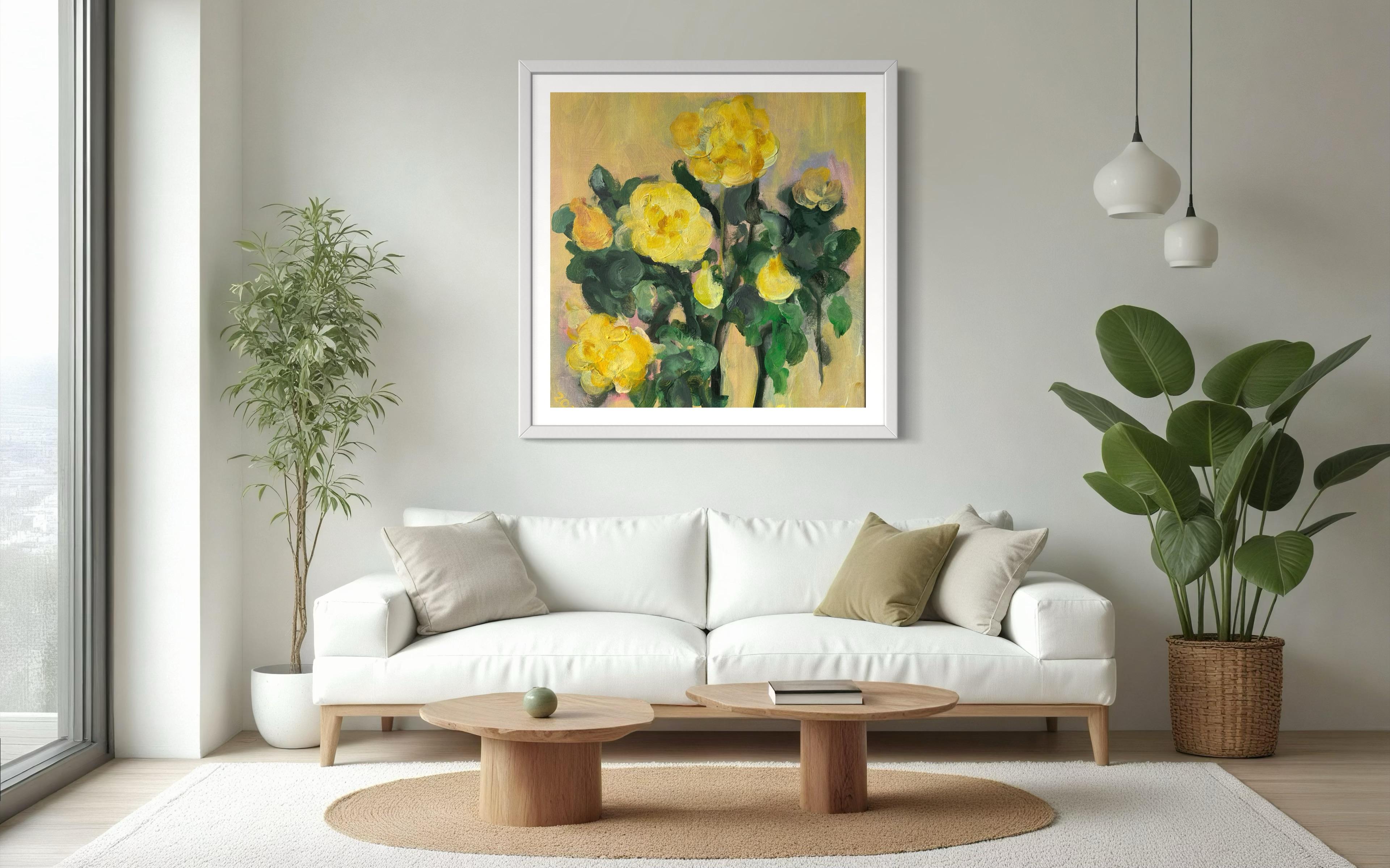 Hand painted Artist Proof-Rare LargeSquare format-British AwardedArtist-Rosarian - Gray Landscape Print by Shizico Yi