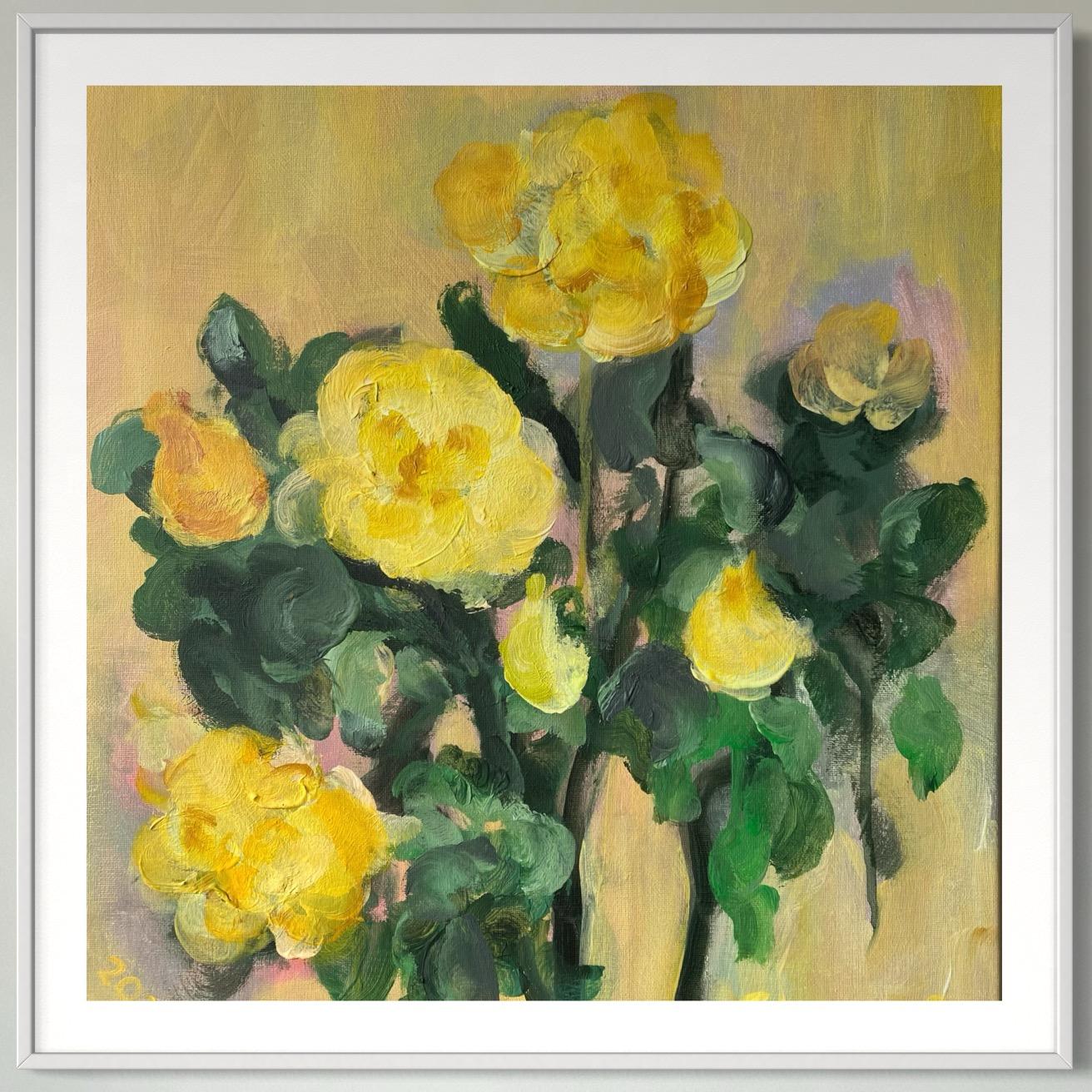 Hand painted Artist Proof-Rare LargeSquare format-British AwardedArtist-Rosarian - Abstract Expressionist Print by Shizico Yi