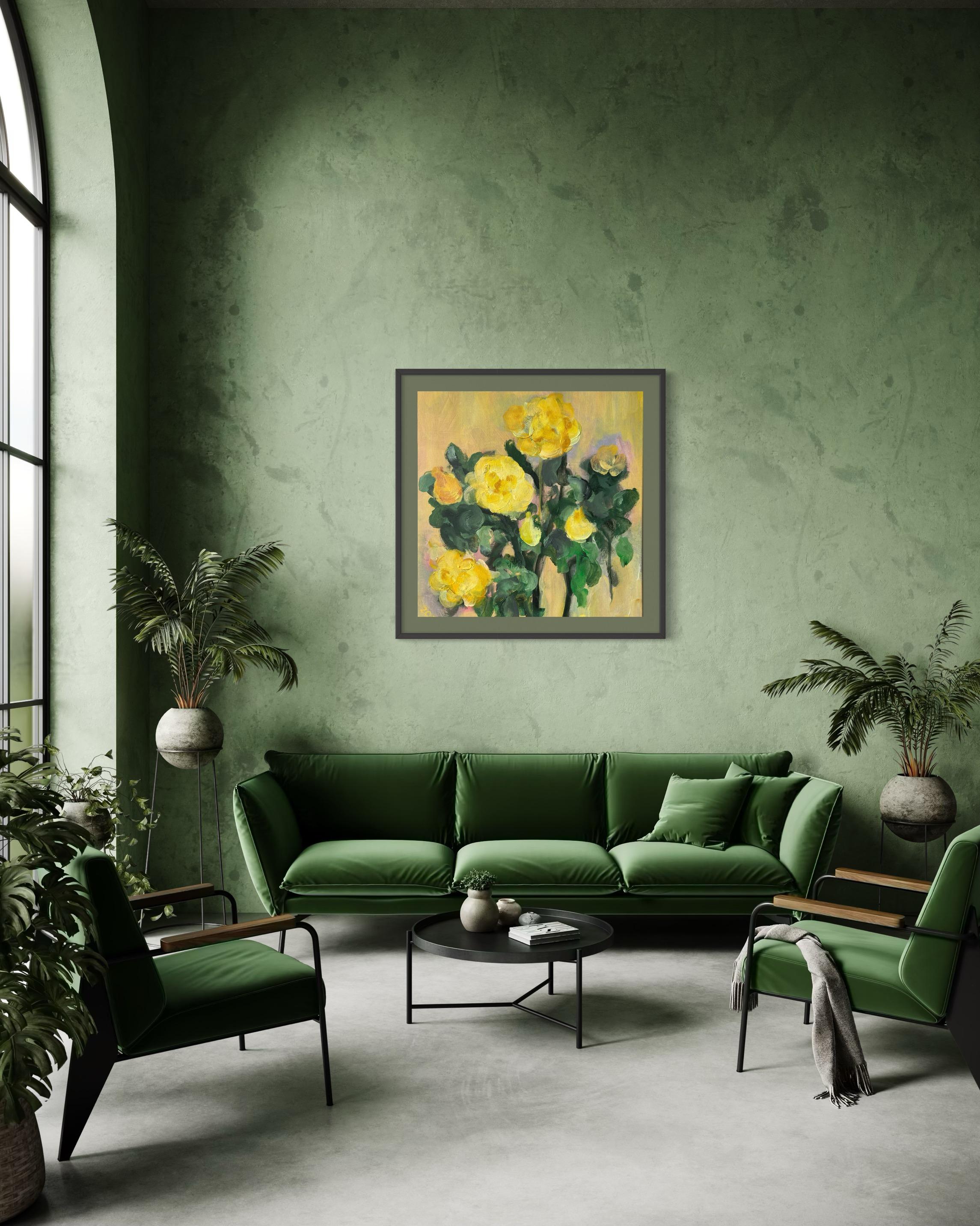 Hand painted Artist Proof-Rare LargeSquare format-British AwardedArtist-Rosarian - Print by Shizico Yi