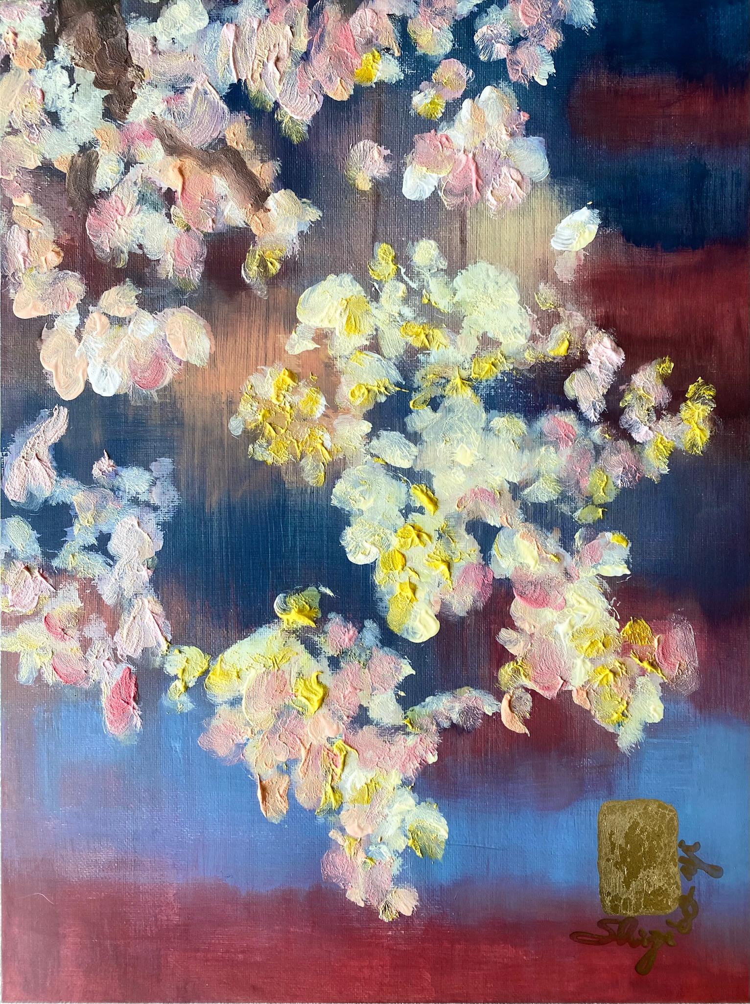 Shizico Yi Abstract Print – London Sakura - handbemalt, limitierte Auflage - britische Auszeichnung für Künstler - Ausgabe Nr. 5