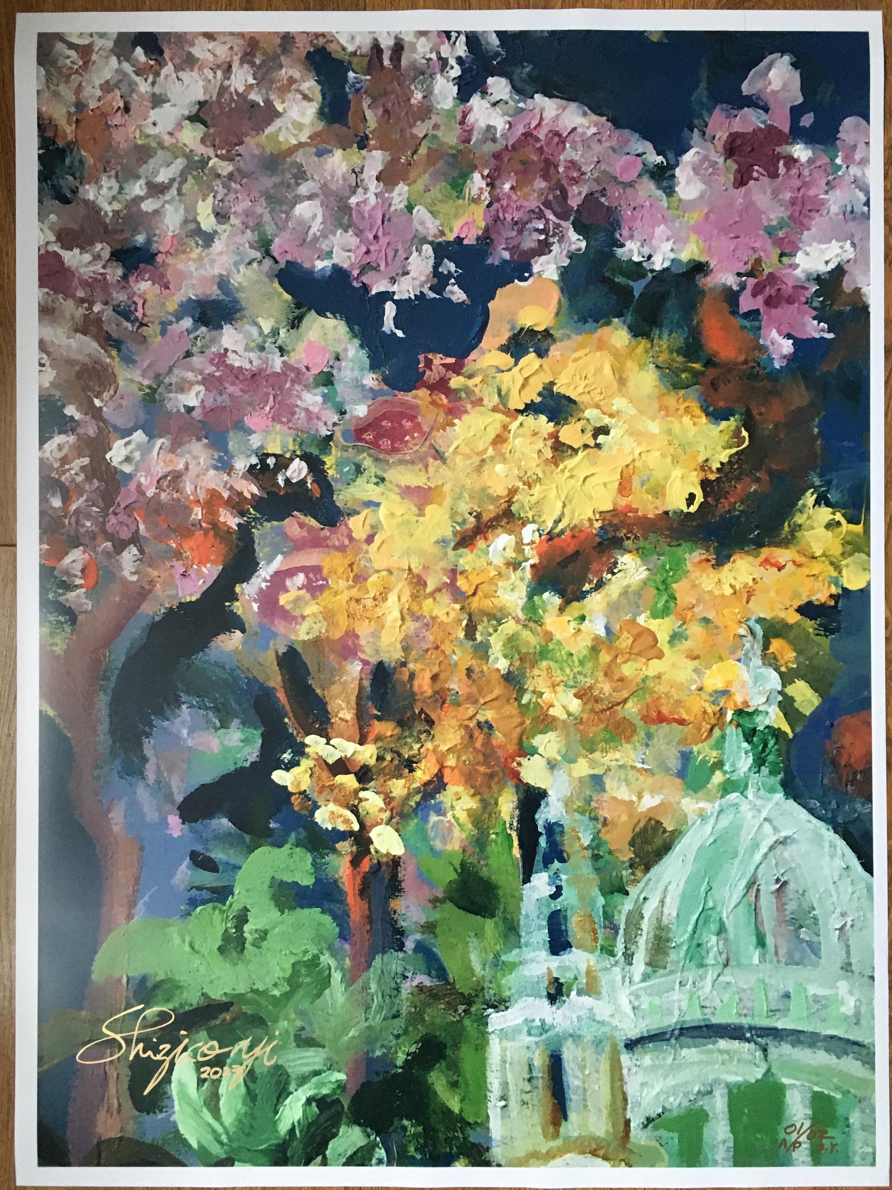 Sunshine Factory-Abstract-rare grande exposition d'artiste Proof#2, Sakura à Londres-UK artiste - Print de Shizico Yi