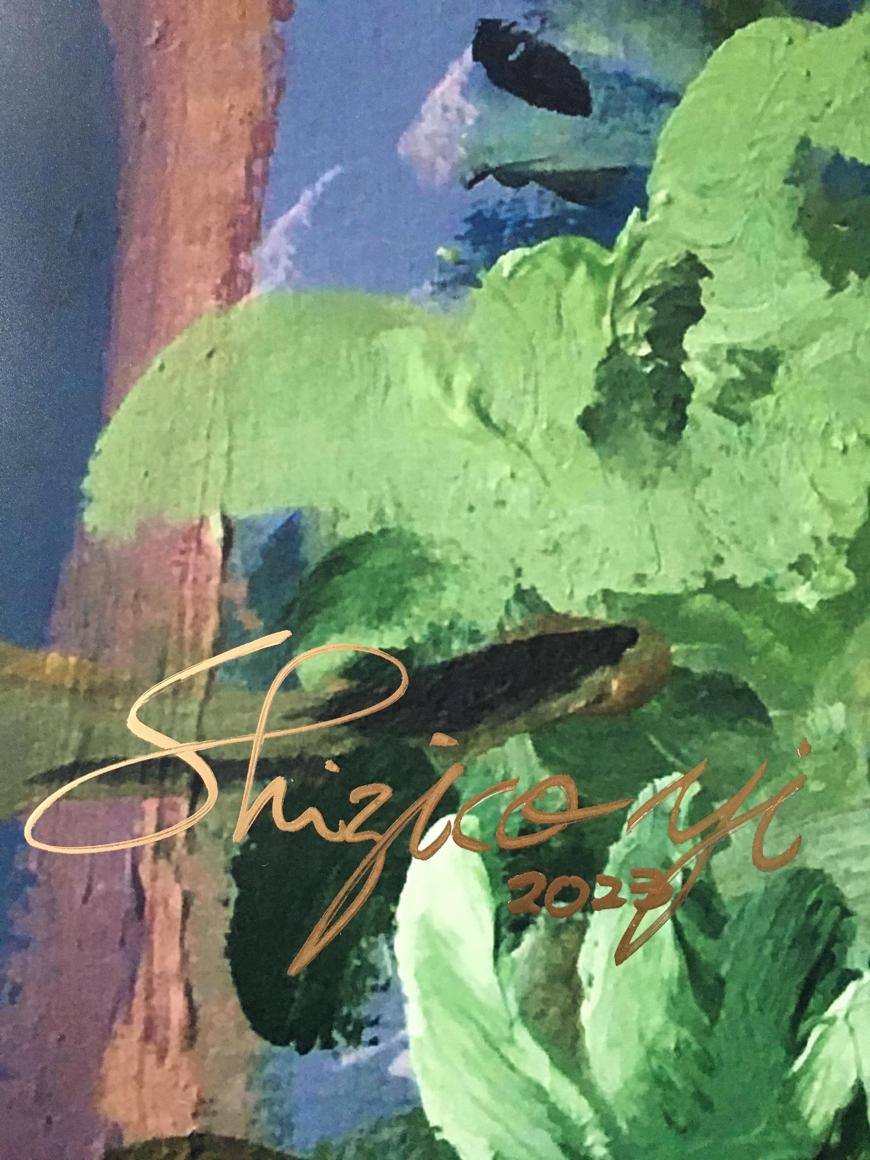 Le tableau représente deux grands arbres printaniers du jardin de l'artiste, peint en plein air dans le jardin pendant trois jours. Plus tard, Hille a ajouté les lieux importants de Londres qui sont chers à ses souvenirs ; dans ce tableau, on peut