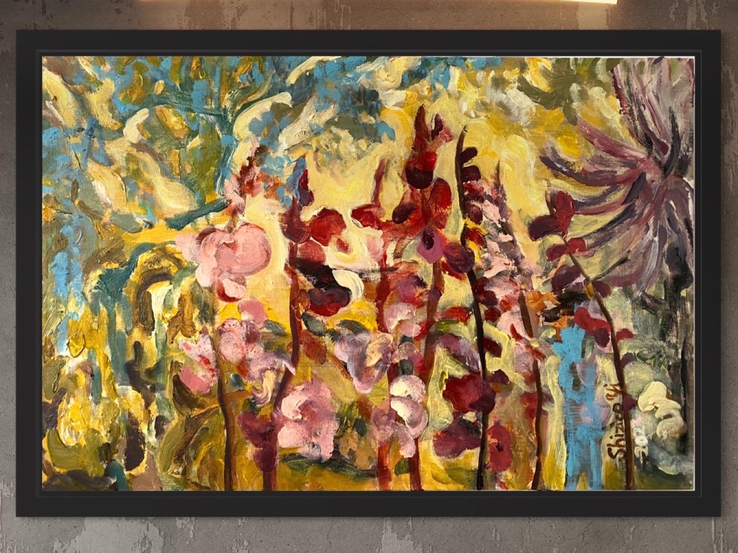 Grande édition Glorious-Gladiolus, peint à la main, artiste britannique récompensé - Expressionnisme abstrait Print par Shizico Yi