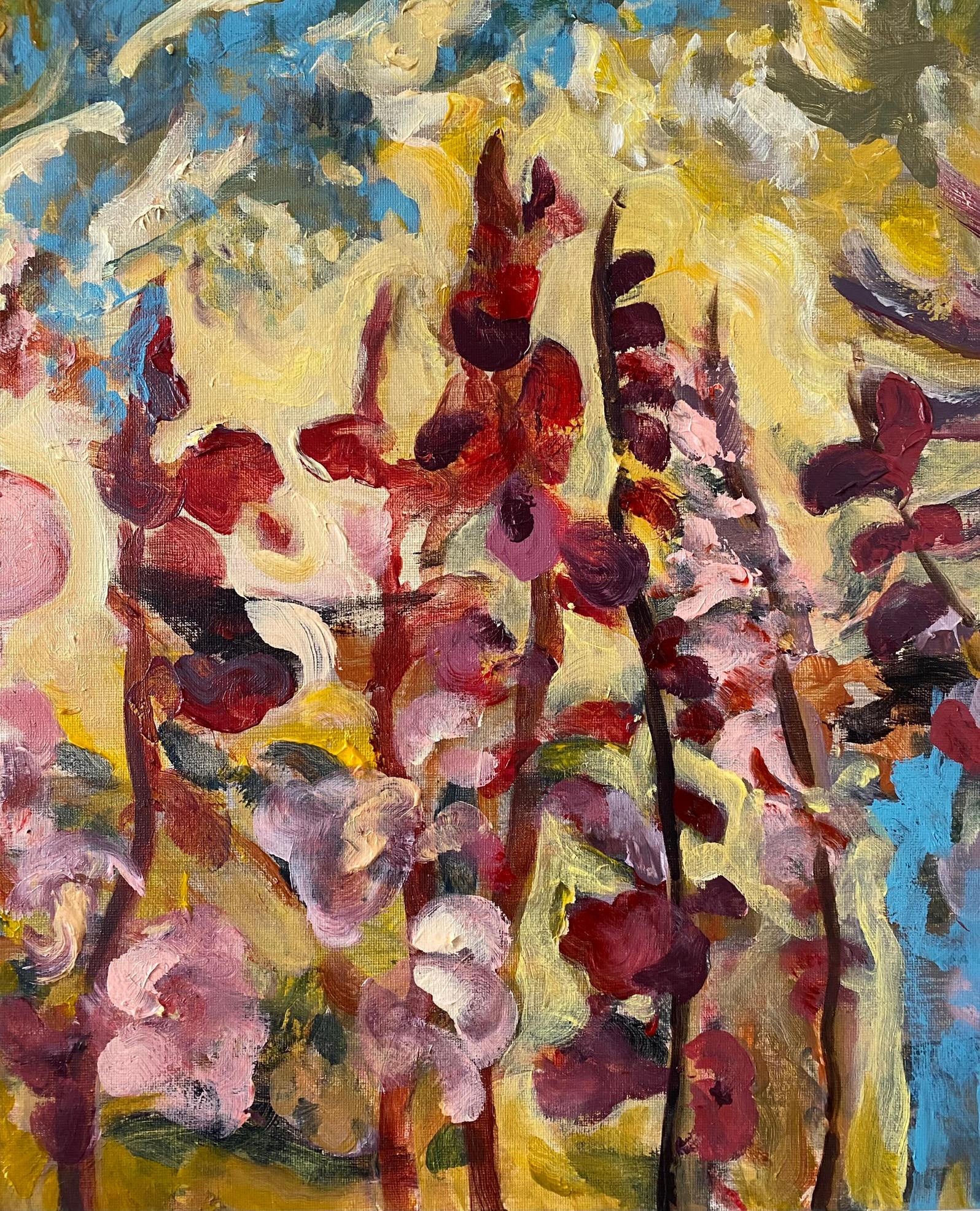 Grande édition Glorious-Gladiolus, peint à la main, artiste britannique récompensé - Marron Abstract Print par Shizico Yi