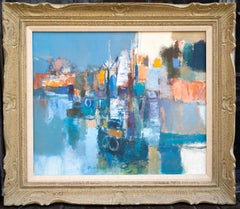 Energetic Bright "Abstract Painting in Blue" with Orange, White and Earth Tones