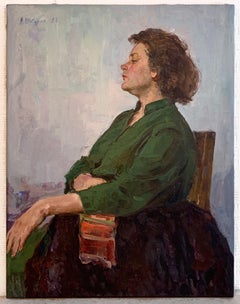 Female Portrait Antique Oil on Canvas Woman Painting Midcentury Art by Shkurko A