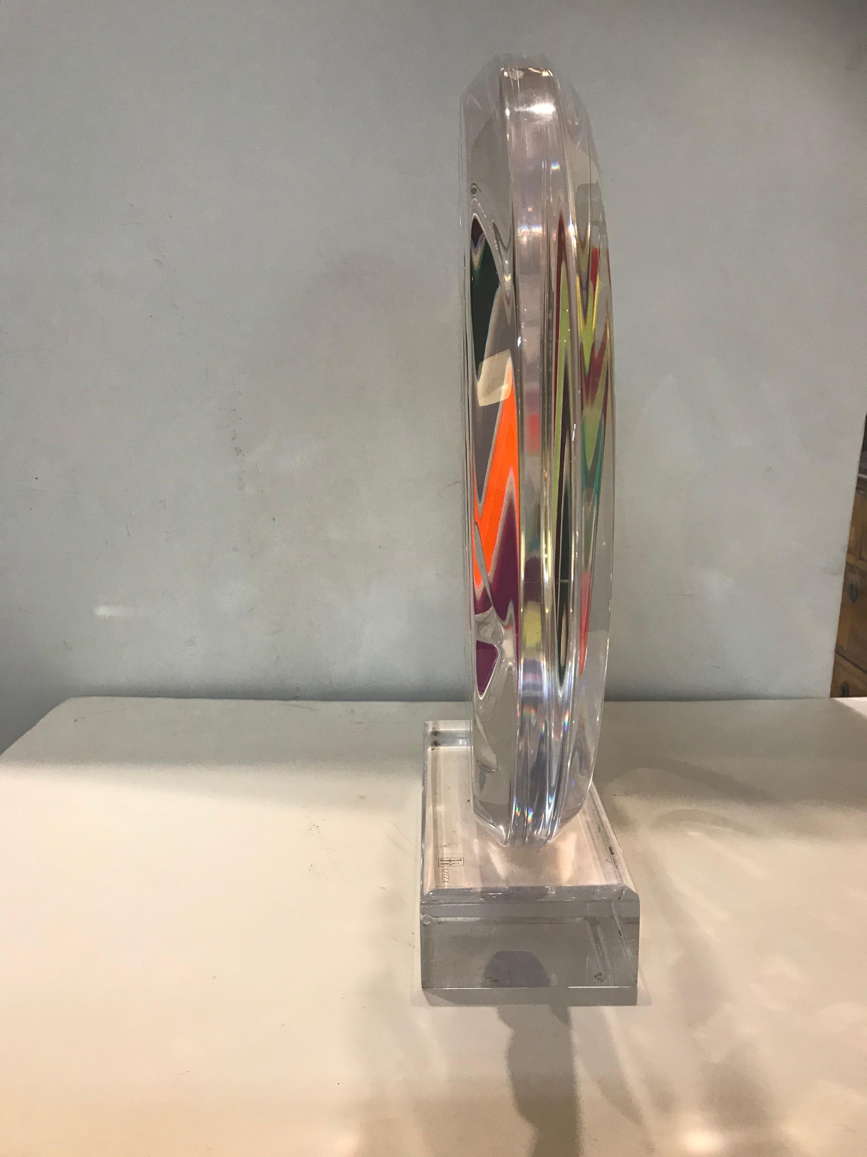 Modern Colorful Tick Circle Lucite Center Table Sculpture signed by Shalomi Haziza

One of  Colorful Masterpiece of lucite Art work by Shalomi Haziza .Acrylic is the most sophisticated material Haziza has mastered to date. It is an unforgiving, but