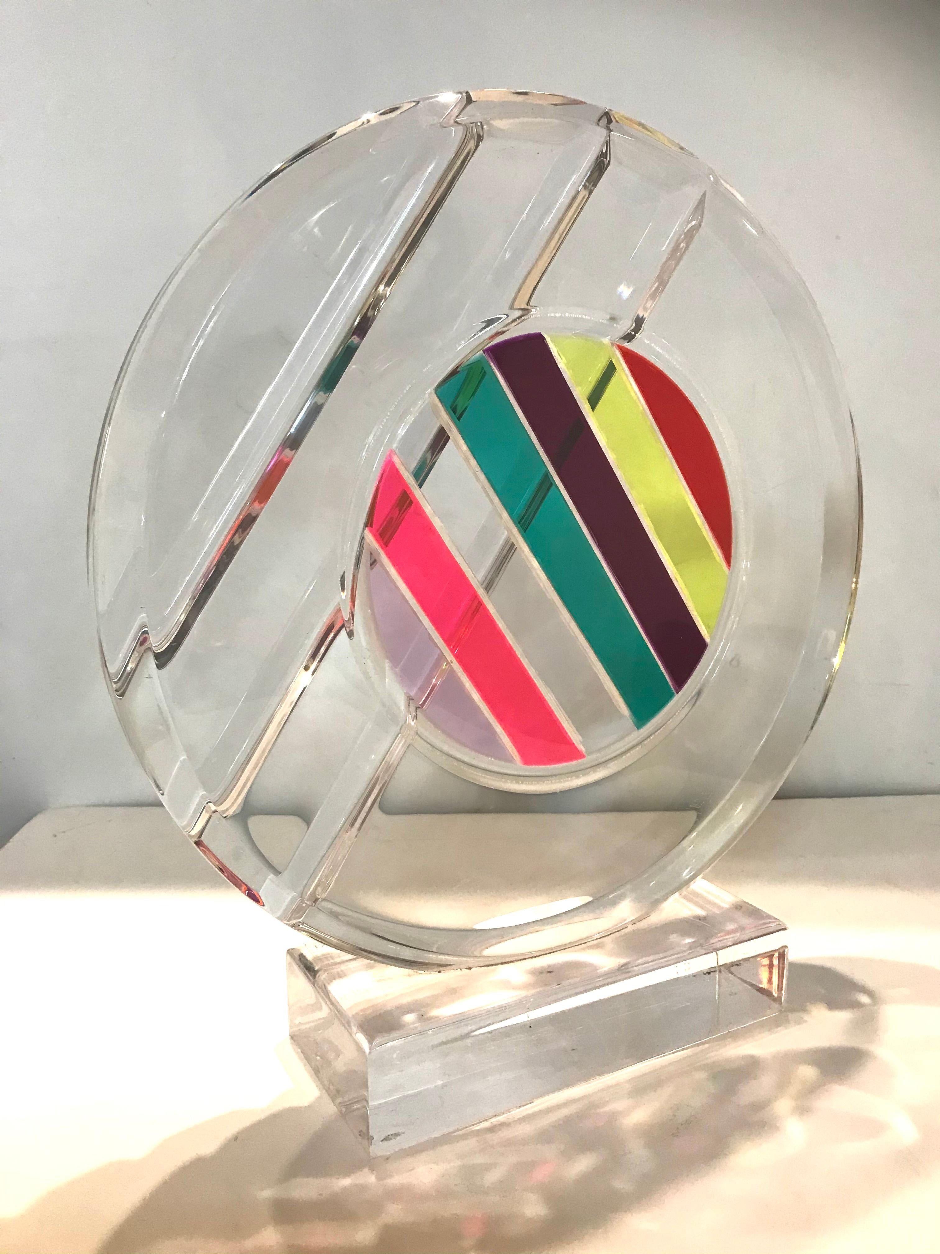 Modern Colorful Tick Circle Lucite Center Table Sculpture signed by Shalomi Haziza

One of  Colorful Masterpiece of lucite Art work by Shalomi Haziza .Acrylic is the most sophisticated material Haziza has mastered to date. It is an unforgiving, but