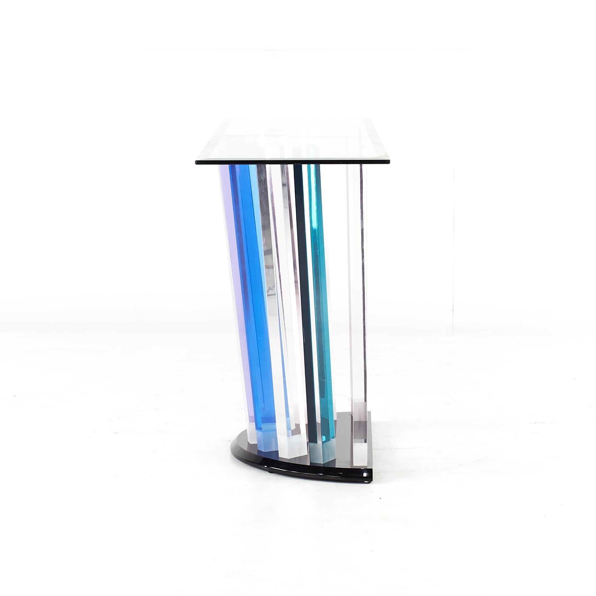 American Shlomi Haziza Colored Lucite Glass Top Console Table For Sale