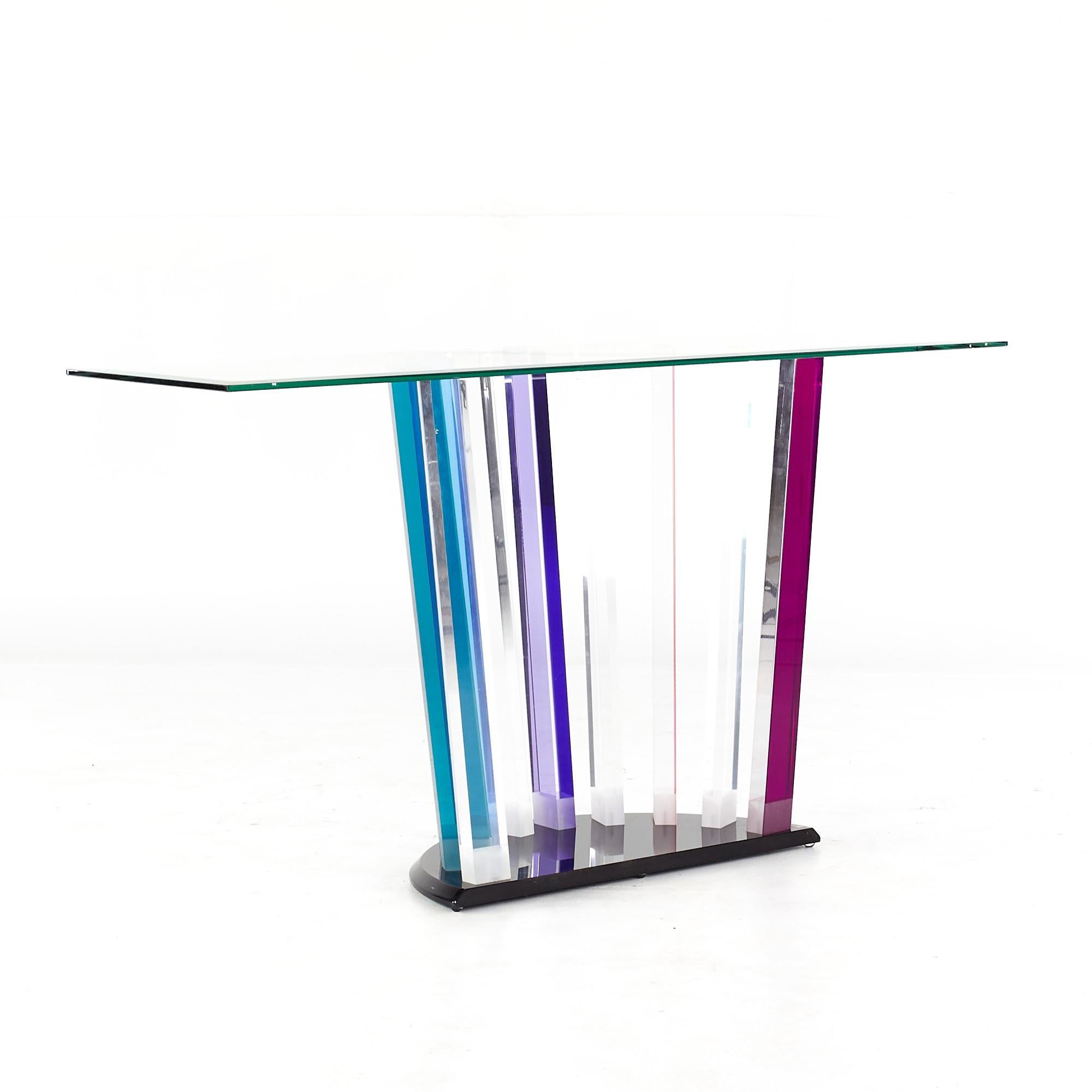 Contemporary Shlomi Haziza Colored Lucite Glass Top Console Table For Sale