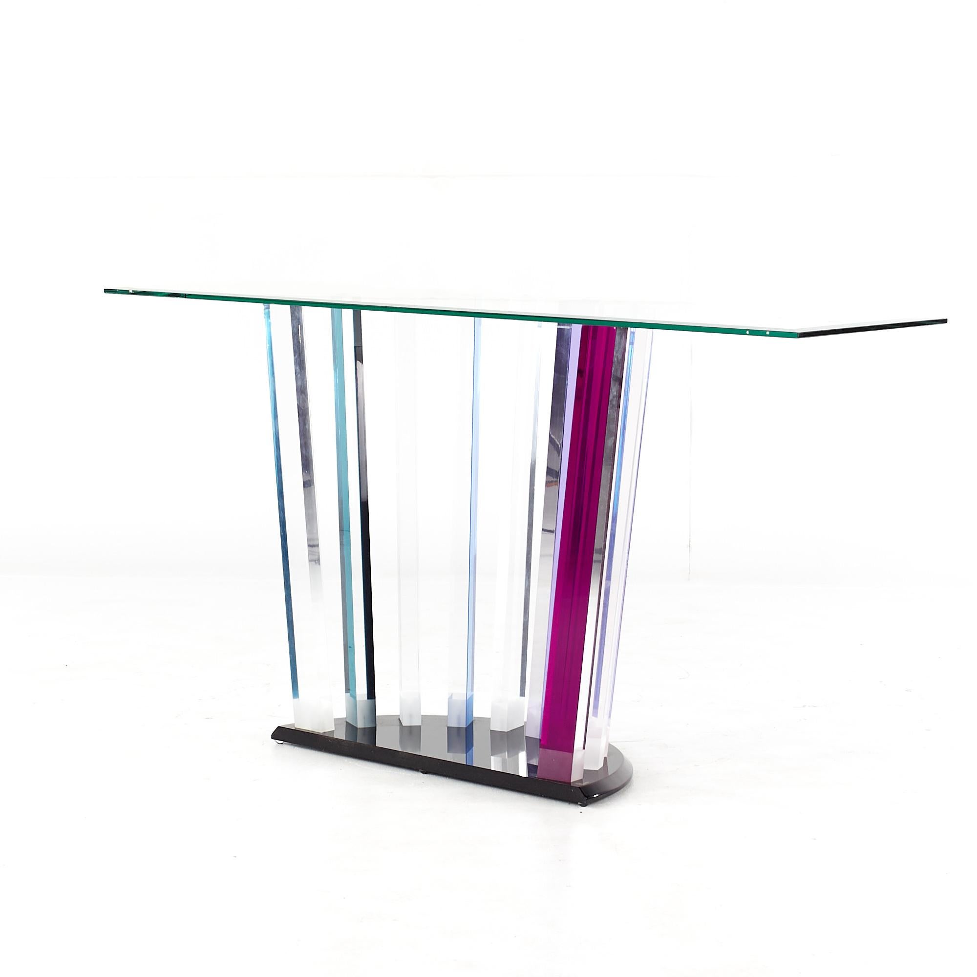 Shlomi Haziza Colored Lucite Glass Top Console Table For Sale 2
