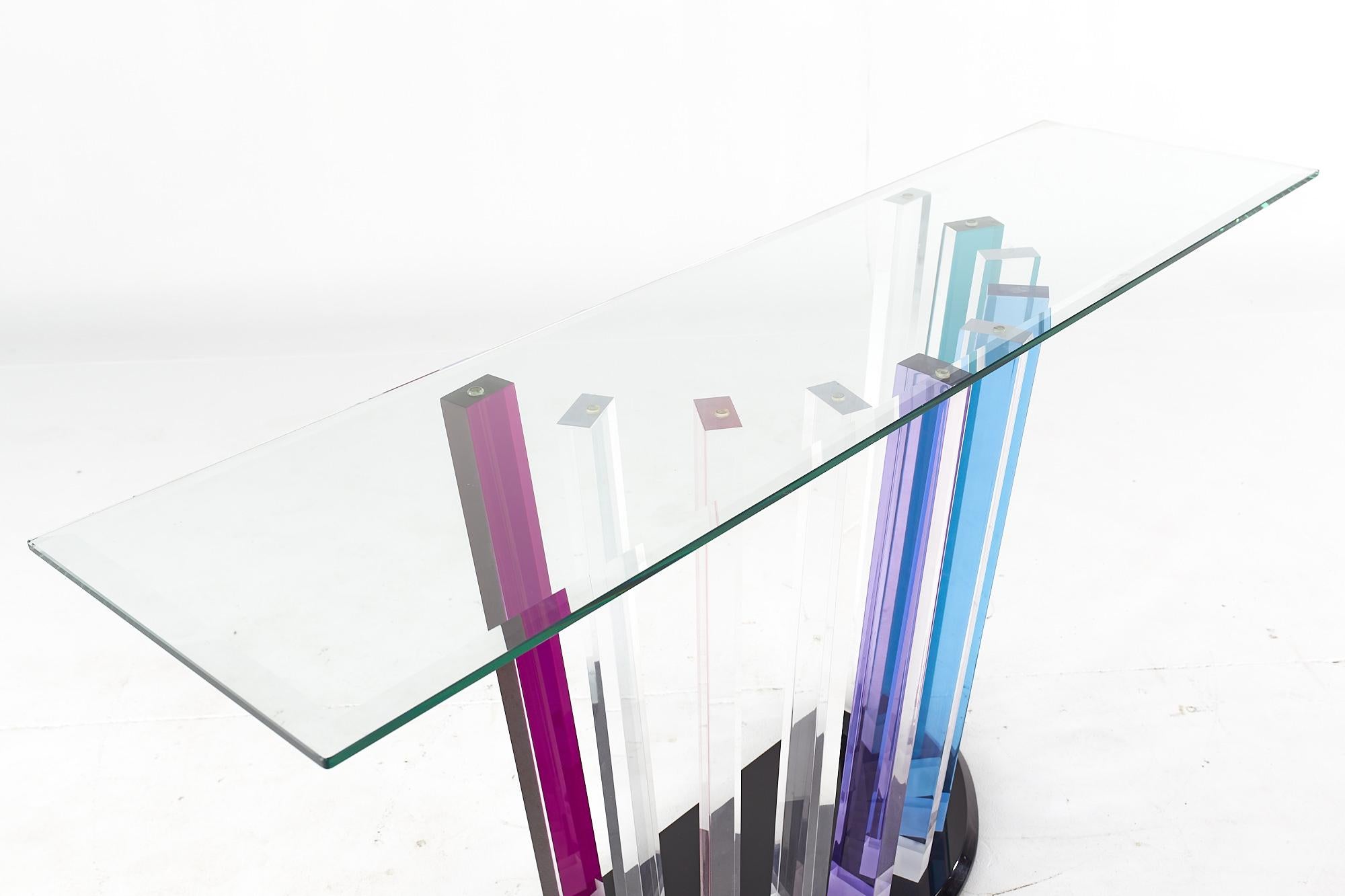 Shlomi Haziza Colored Lucite Glass Top Console Table For Sale 3