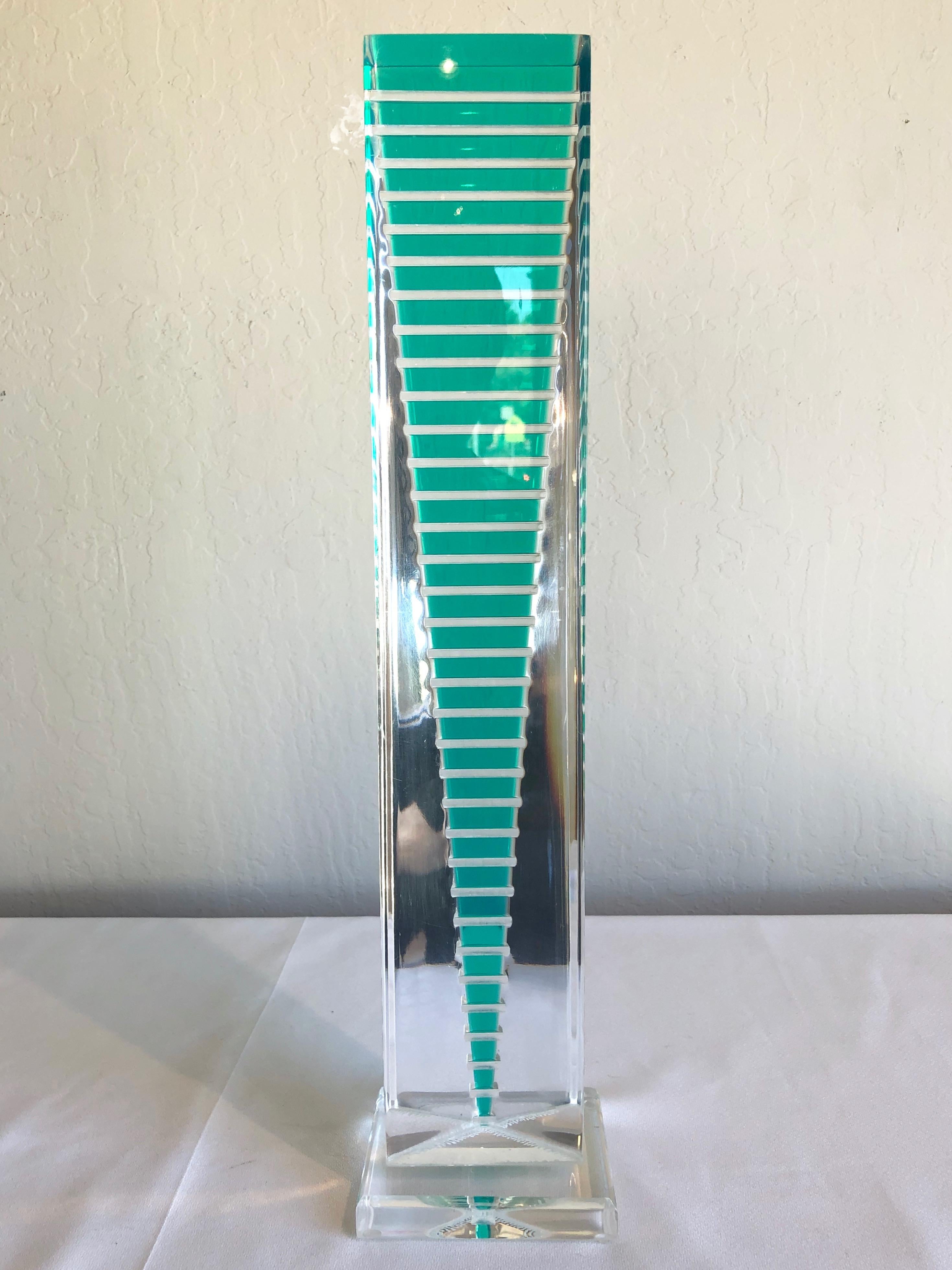 20th Century Shlomi Haziza Faceted Lucite Tower Sculpture