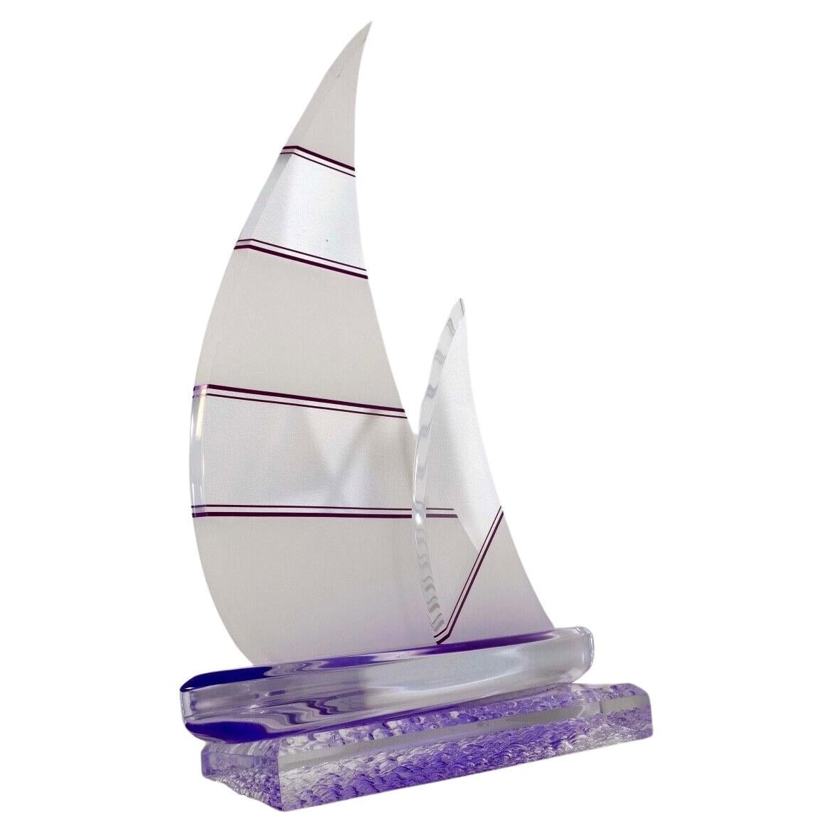 Shlomi Haziza Lucite Purple and Clear Sailboat Sculpture Contemporary Modern For Sale