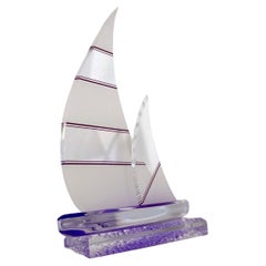 Shlomi Haziza Lucite Purple and Clear Sailboat Sculpture Contemporary Modern