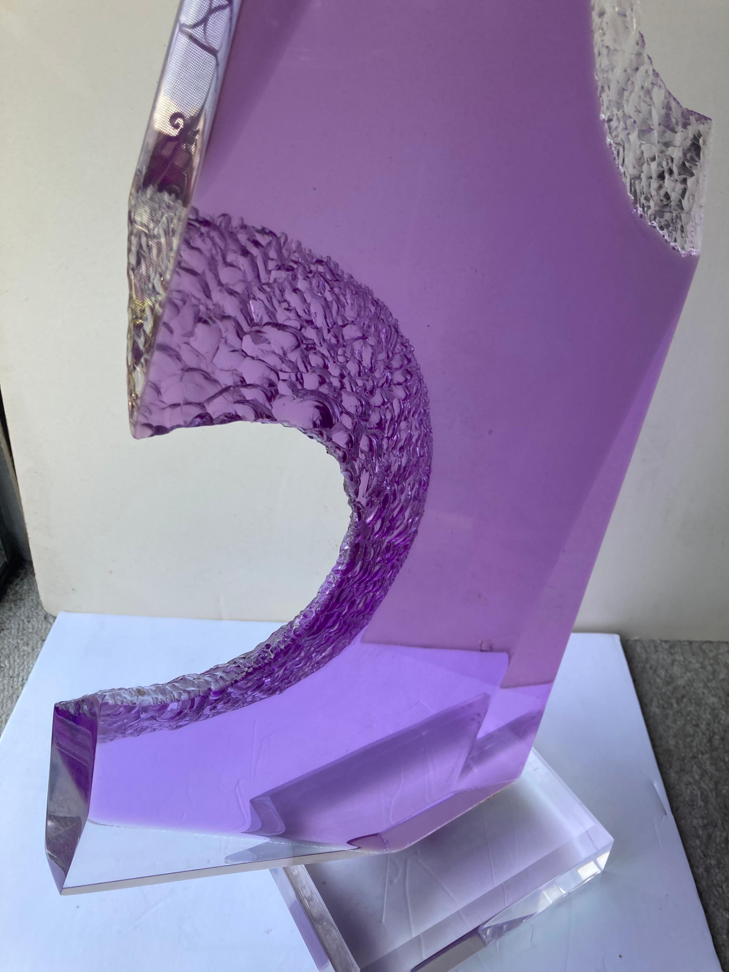 Post-Modern Shlomi Haziza, Lucite / Resin, Dark Lavender / Purple Abstract Sculpture, Signed