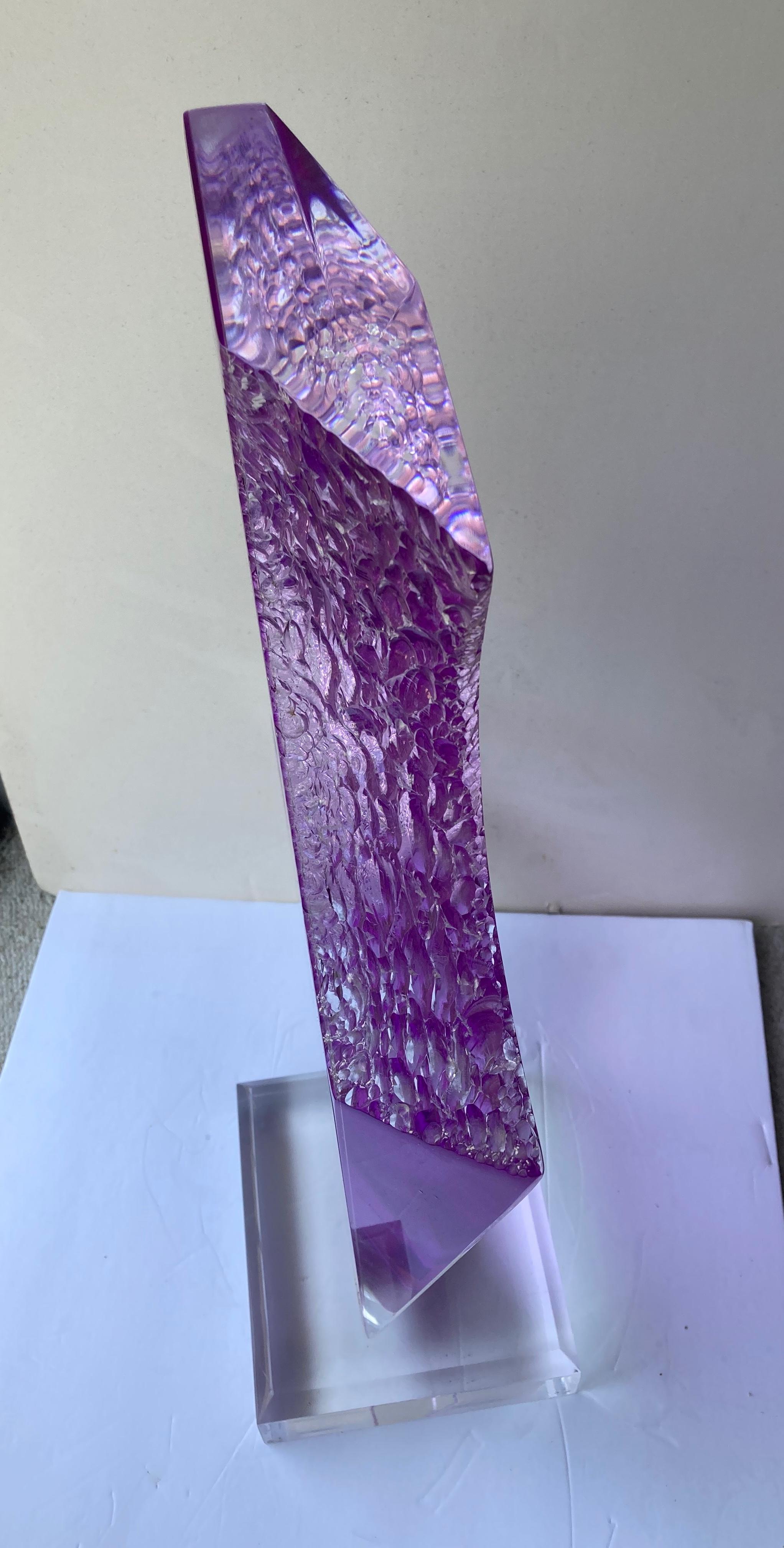 American Shlomi Haziza, Lucite / Resin, Dark Lavender / Purple Abstract Sculpture, Signed