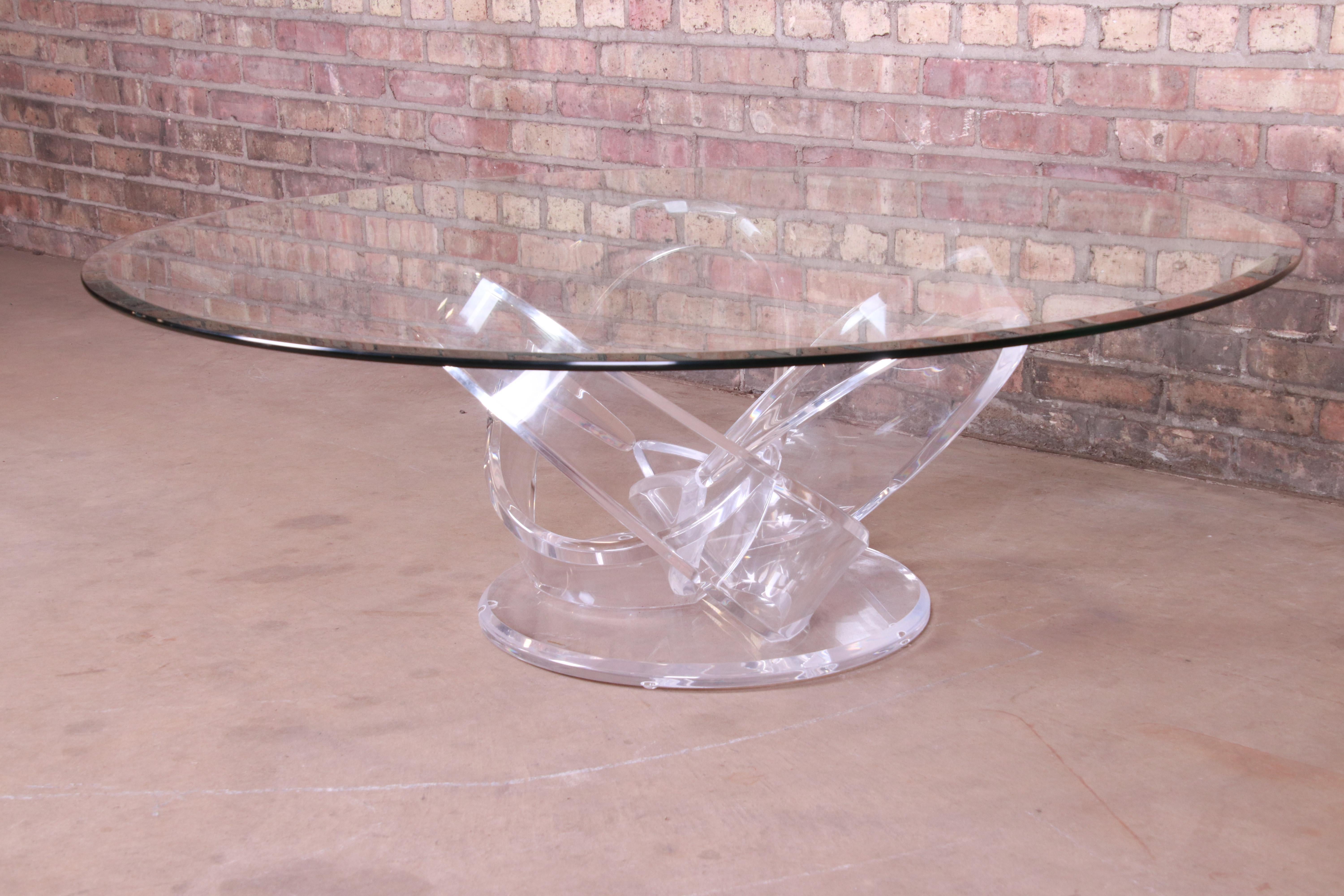Late 20th Century Shlomi Haziza Modern Sculptural Lucite and Glass Cocktail Table, 1980s For Sale