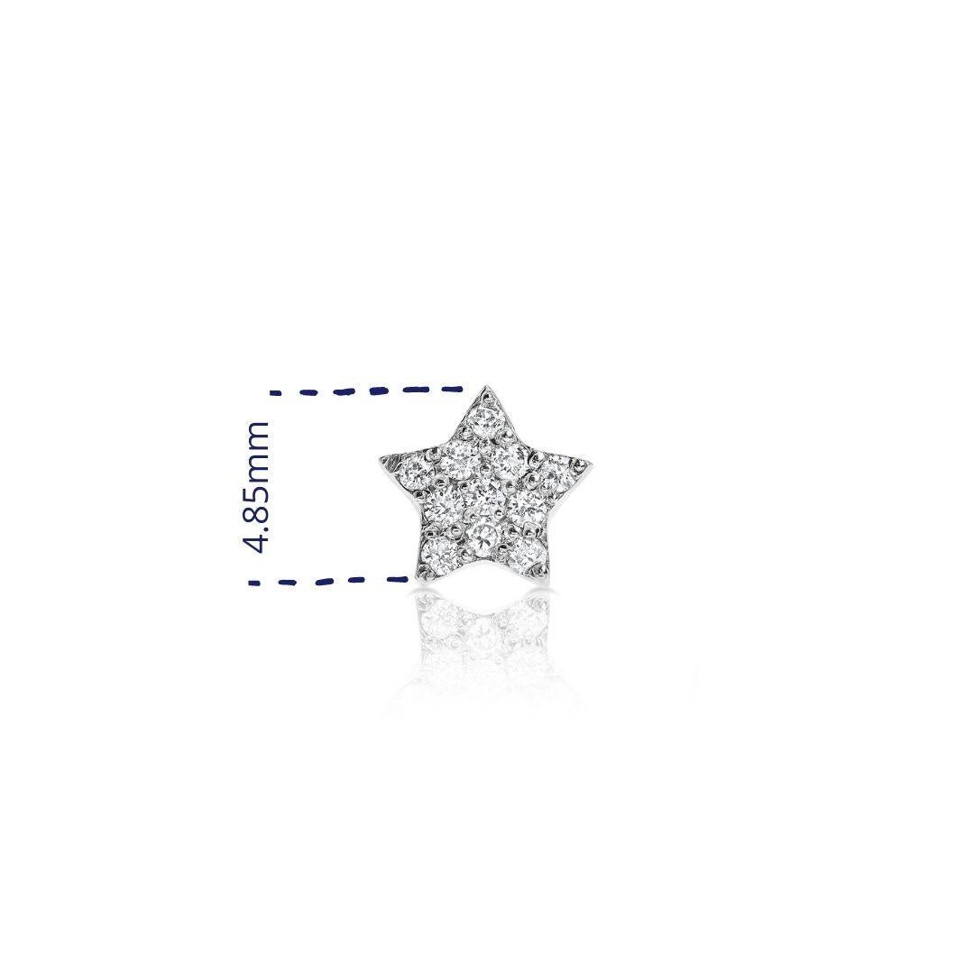 Taille ronde Shlomit Rogel, boucles d'oreilles étoile uniques en or 14 carats et diamants 0,04 carat en vente