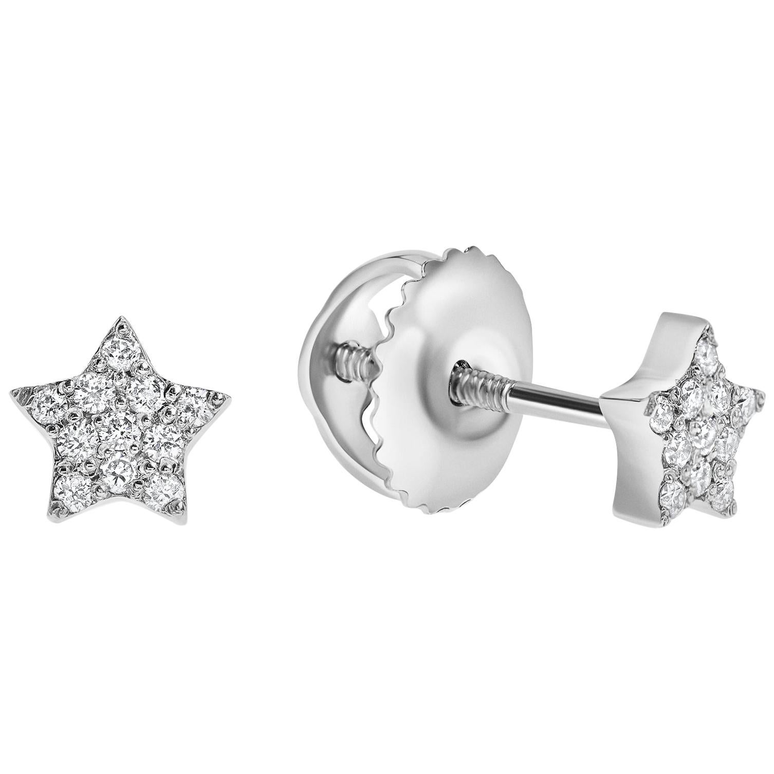 0.08 Carat Diamonds Mini Star Stud Earrings in 14 Karat Gold - Shlomit Rogel For Sale