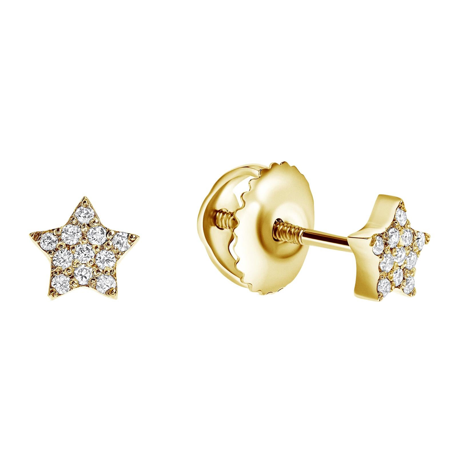 0.08 Carat Diamonds Mini Star Stud Earrings in 14 Karat Gold - Shlomit Rogel For Sale