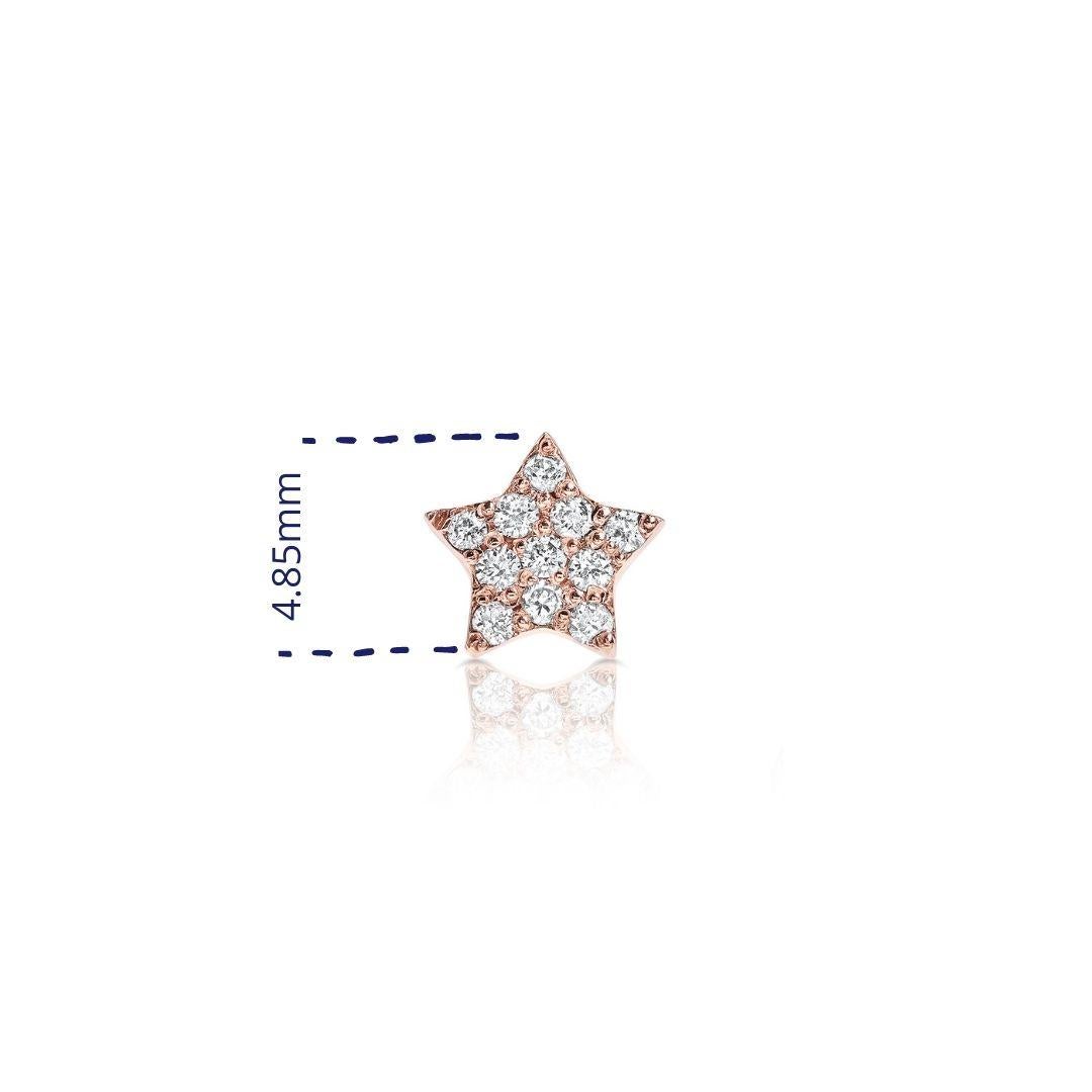 Taille ronde Clous d'oreilles étoile en or rose 14 carats avec diamants de 0,08 carat -Shlomit Rogel en vente
