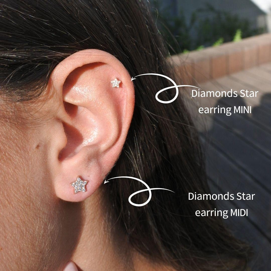 Round Cut 0.08 Carat Diamonds Mini Star Stud Earrings in 14 Karat Rose Gold -Shlomit Rogel For Sale