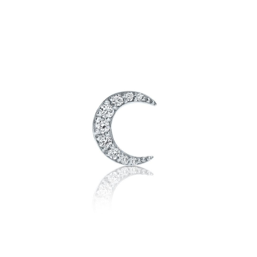 0.06 Carat Diamond Single Moon Earring in 14 Karat White Gold - Shlomit Rogel For Sale 1