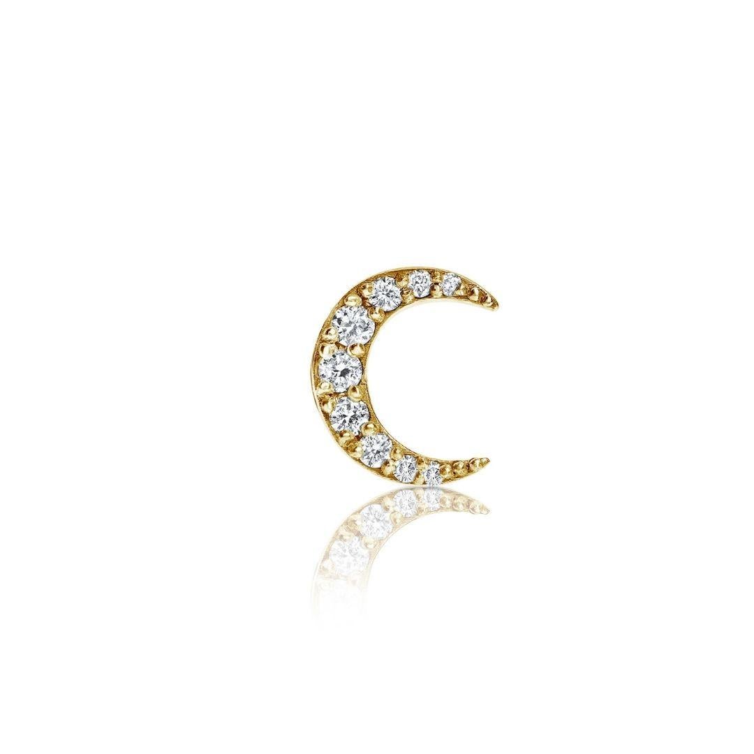 0,06 Karat Diamant-Ohrring mit einem Mond aus 14 Karat Weißgold – Shlomit Rogel (Rundschliff) im Angebot