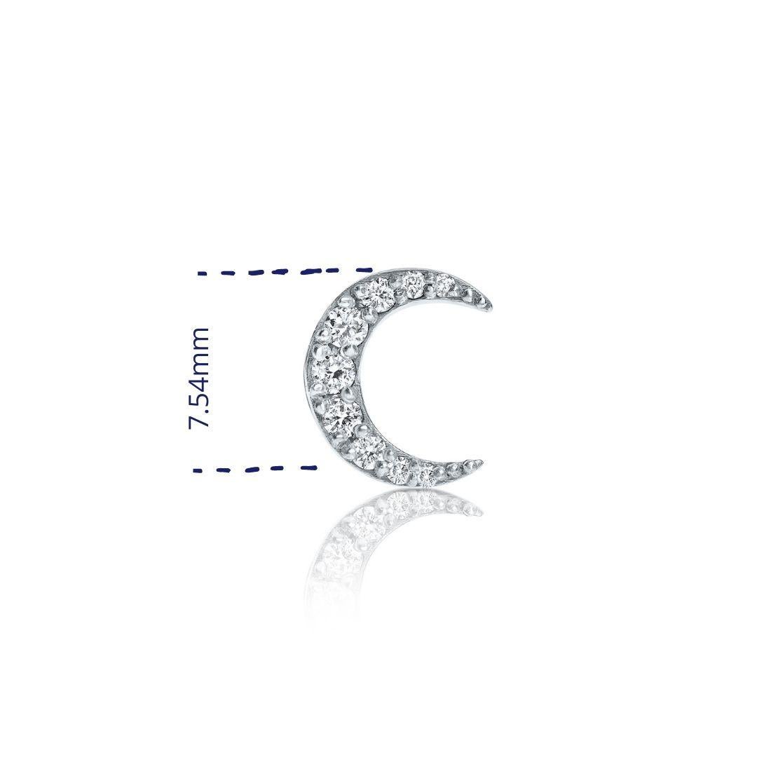 Round Cut 0.06 Carat Diamond Single Moon Earring in 14 Karat White Gold - Shlomit Rogel For Sale