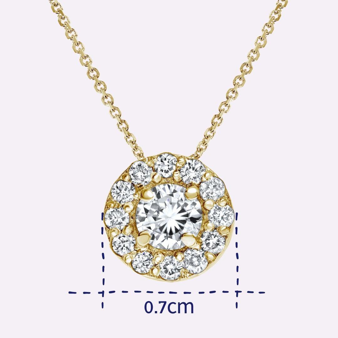 Round Cut 0.19 Carat Diamond Mini Halo Pendant in 14 Karat Yellow Gold - Shlomit Rogel For Sale