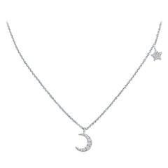 0.10 Carat Diamond Moon and Star Pendant Necklace in 14 Karat Gold Shlomit Rogel