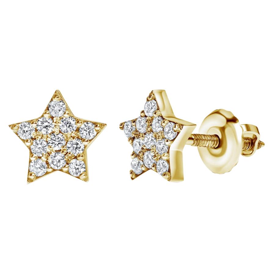 0.22 Carat Diamonds Midi Star Stud Earrings in 14 Karat Gold - Shlomit Rogel For Sale