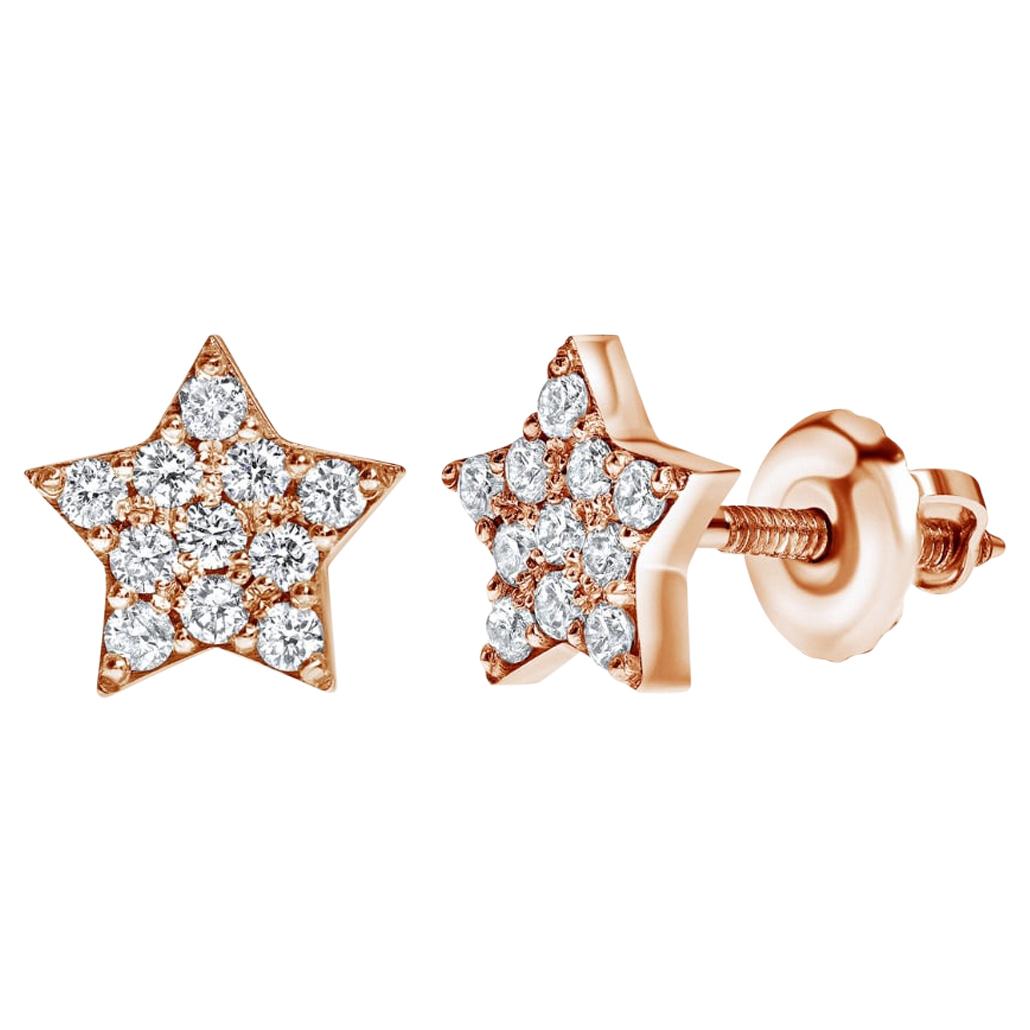 0.22 Carat Diamonds Midi Star Stud Earrings in 14 Karat Rose Gold Shlomit Rogel For Sale