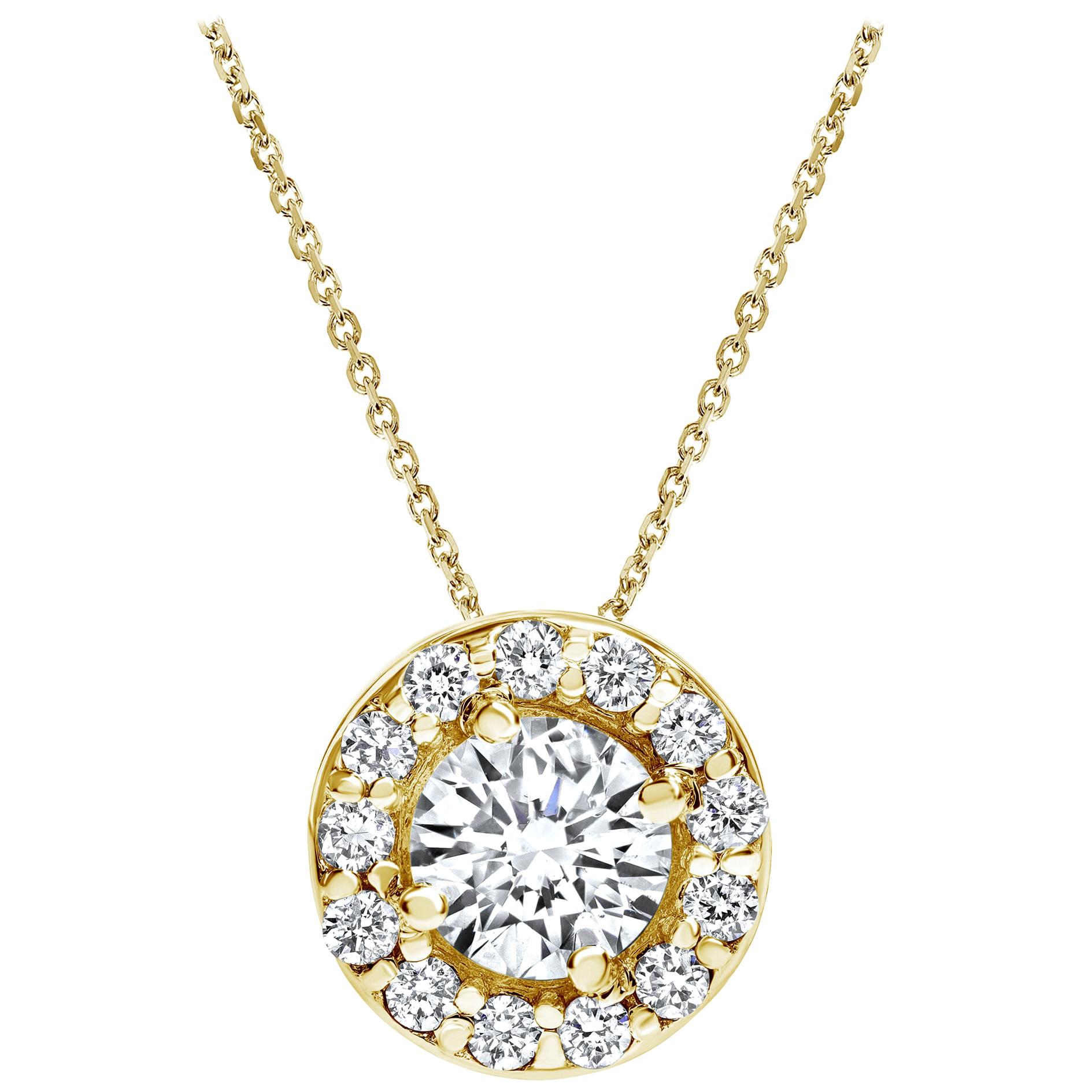 0.34 Carat Diamond Midi Halo Pendant in 14 Karat Yellow Gold - Shlomit Rogel For Sale