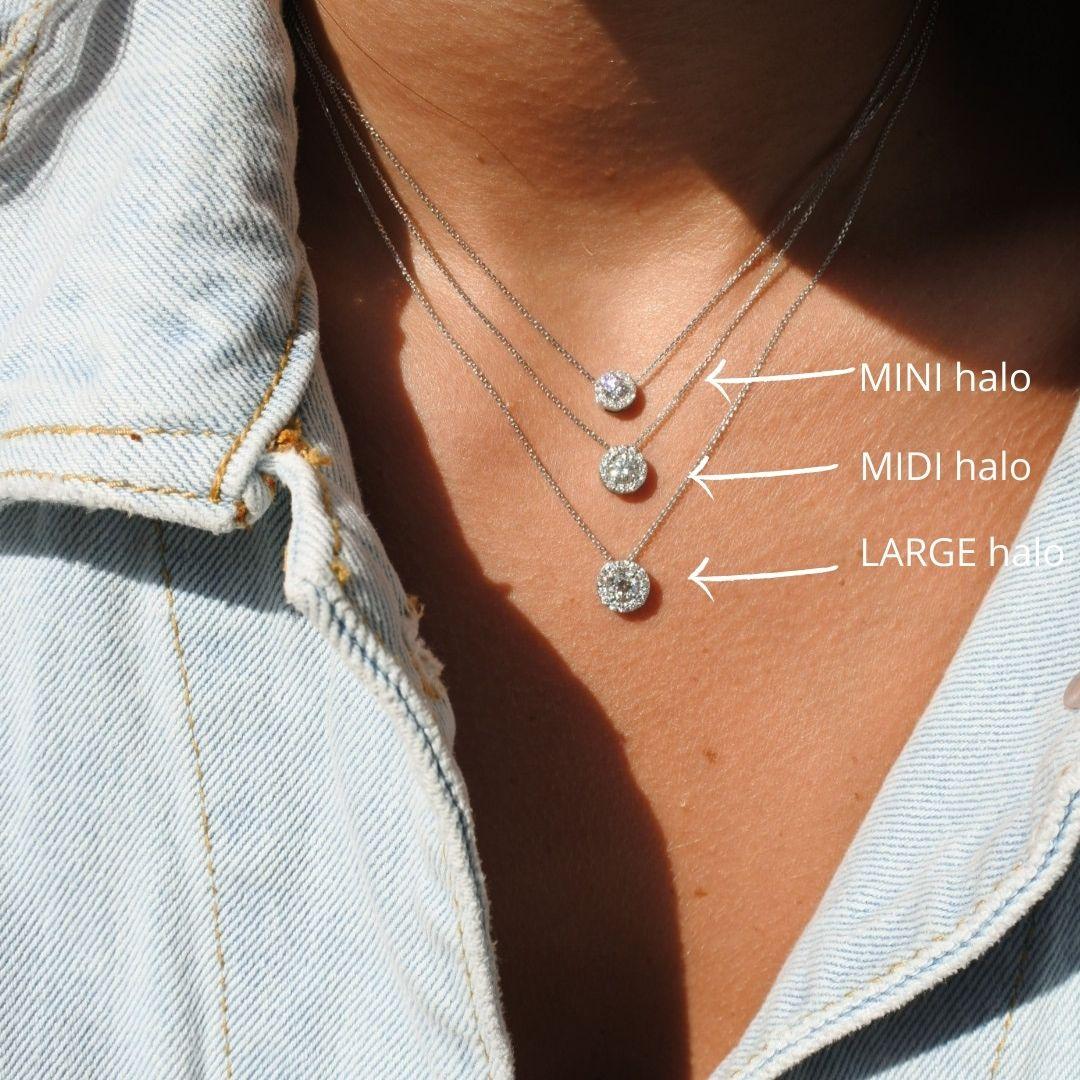 Women's 0.34 Carat Diamonds Midi Halo Pendant in 14 Karat White Gold - Shlomit Rogel For Sale