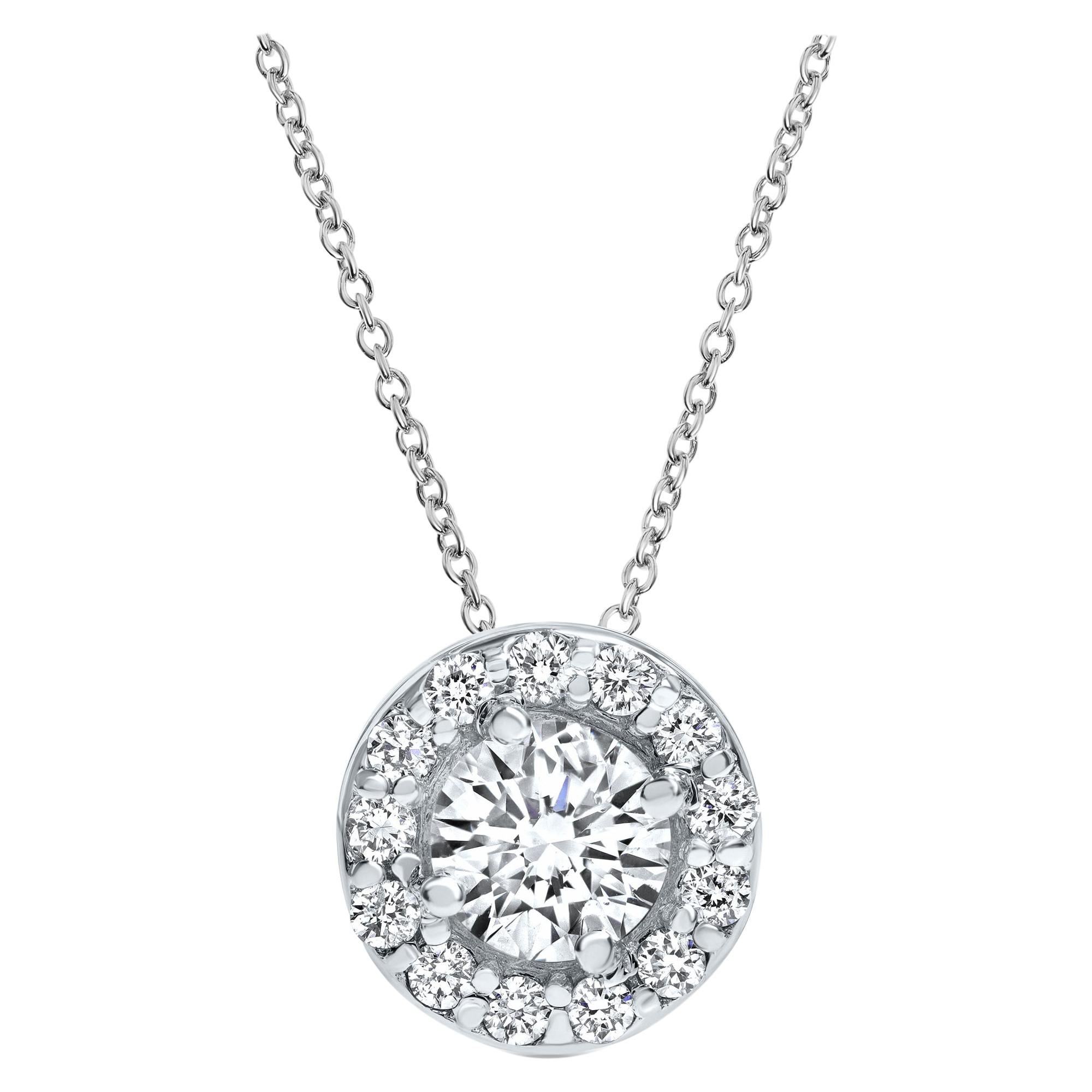 0.34 Carat Diamonds Midi Halo Pendant in 14 Karat White Gold - Shlomit Rogel For Sale
