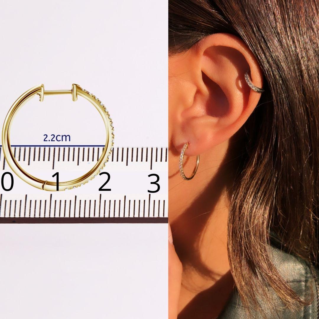 0.37 Carat Pave Diamond Hoops Earrings in 14 Karat Yellow Gold - Shlomit Rogel In New Condition For Sale In Ramatgan, IL