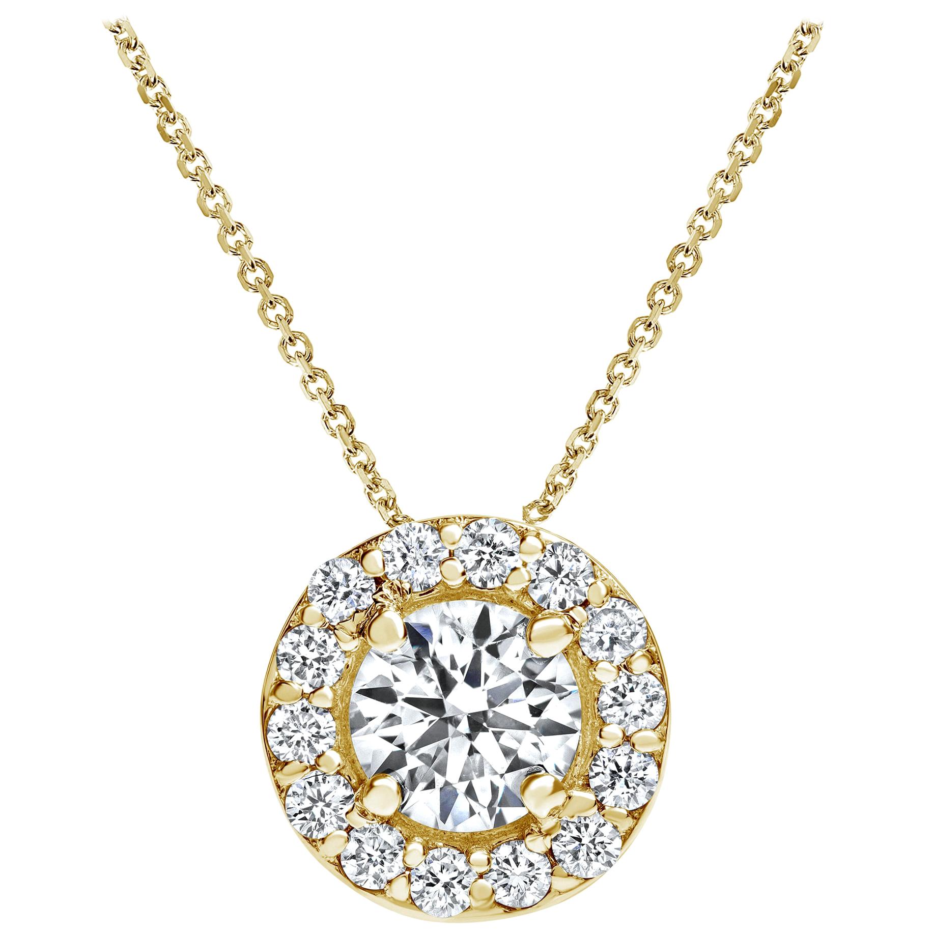 0.42 Carat Diamond Large Halo Pendant in 14 Karat Yellow Gold - Shlomit Rogel