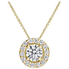 0.42 Carat Diamond Large Halo Pendant in 14 Karat Yellow Gold - Shlomit Rogel