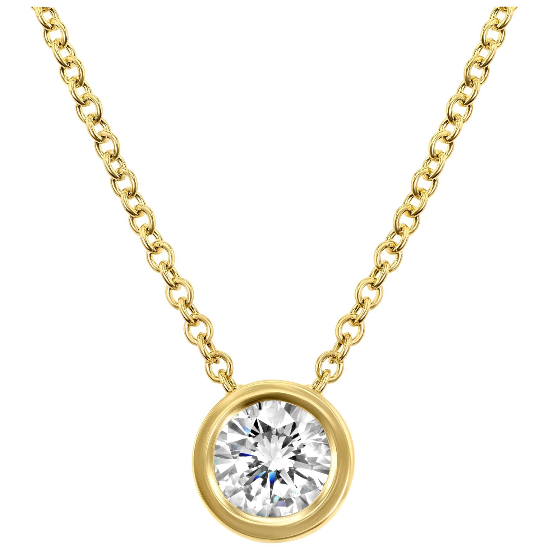 0,50 Karat Diamant-Anhänger-Halskette aus 14 Karat Gelbgold – Shlomit Rogel  im Angebot