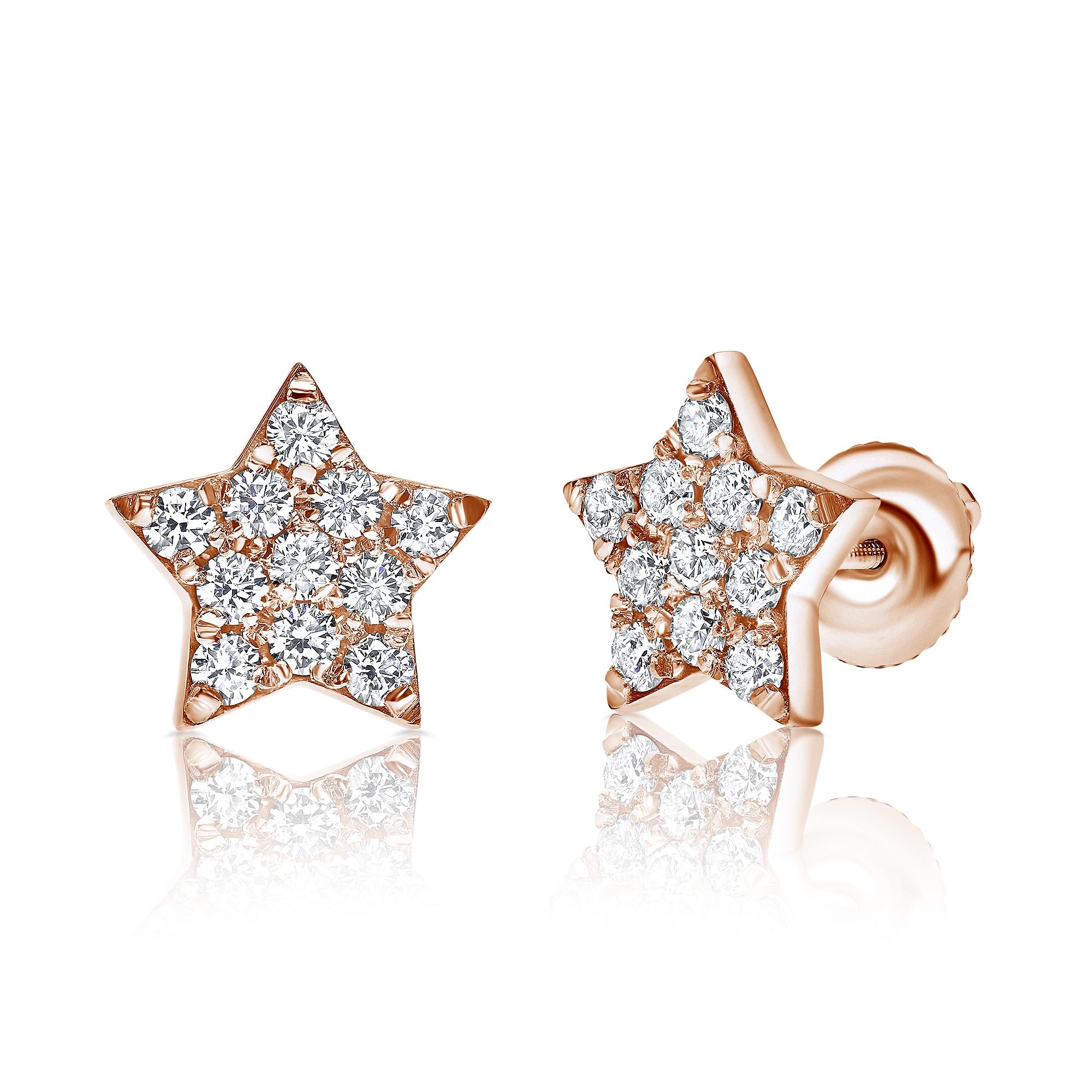 Women's 0.60 Carat Genuine Diamonds Large Star Stud Earrings in 14K Gold - Shlomit Rogel For Sale
