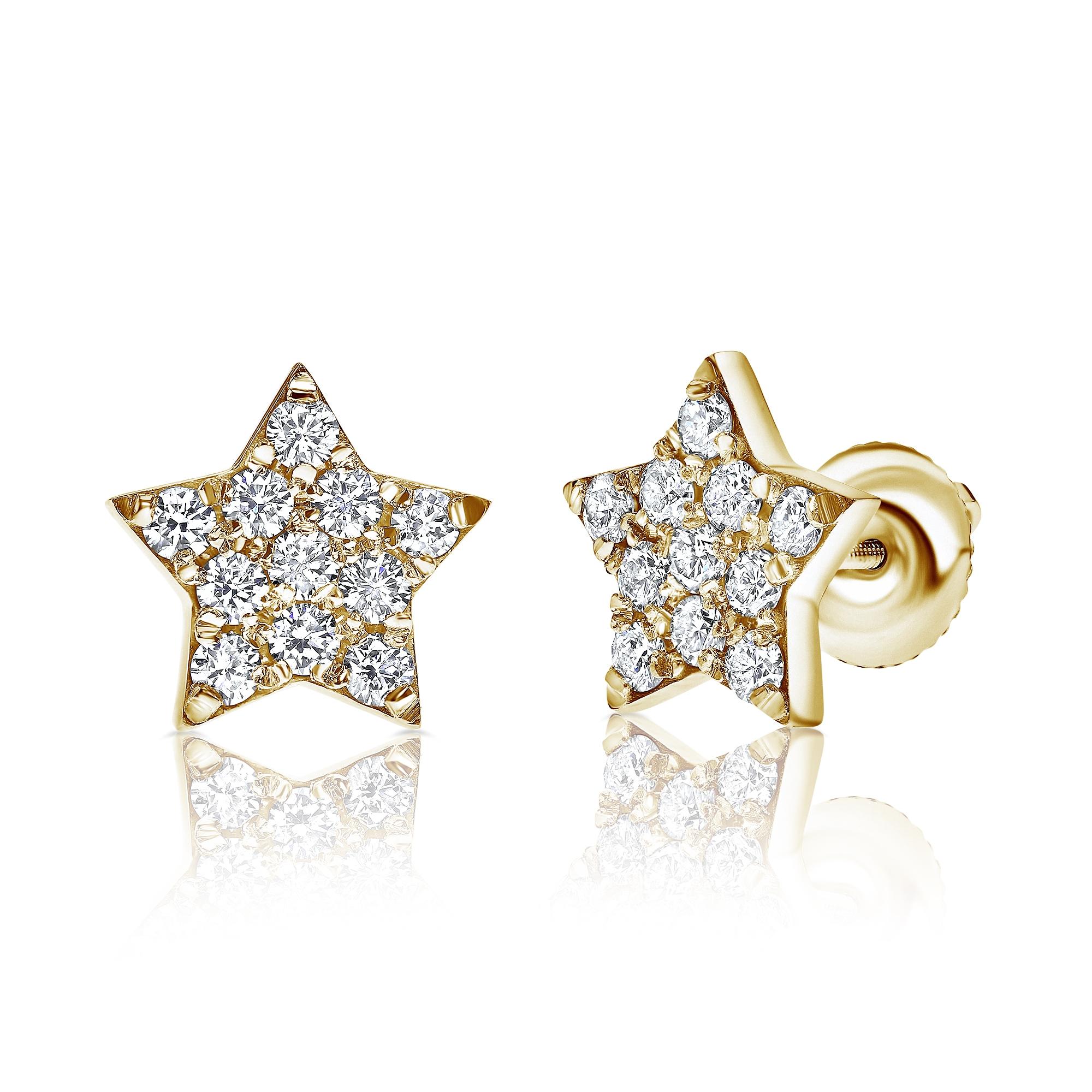 0.60 Carat Genuine Diamonds Large Star Stud Earrings in 14K Gold - Shlomit Rogel For Sale 1