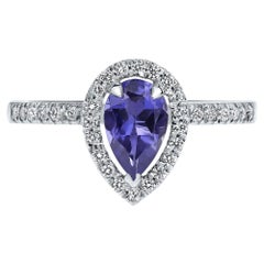 Shlomit Rogel, bague en or blanc 14 carats avec tanzanite poire de 0,60 carat et diamants