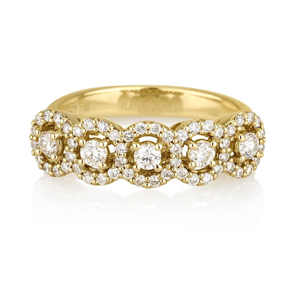 0.69 Carat Celine Diamond Ring in 14 Karat Yellow Gold - Shlomit Rogel 

What a special design! This gorgeous 14K yellow gold diamond ring has 5 center diamonds and 54 little sparkling diamonds surrounding them, creating gorgeous brilliant