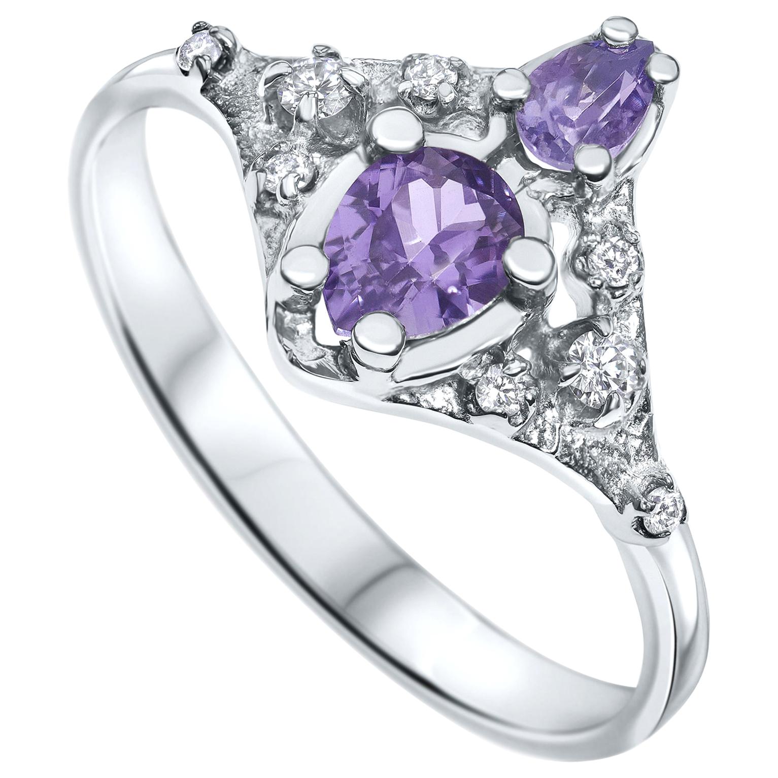 0.70 Carat Natural Lilac Sapphire and Real Diamonds Ring in 14K White Gold